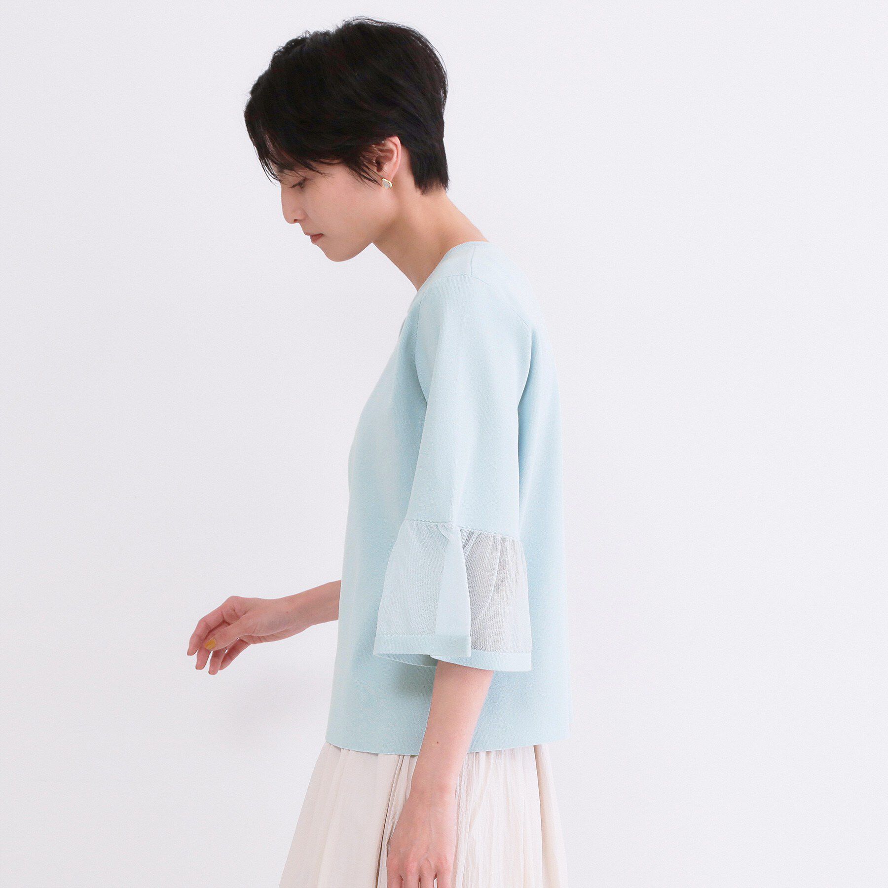 OPAQUE.CLIP「シアーフレアスリーブニット【洗濯機OK/抗ピル】」|ニット・セーター|