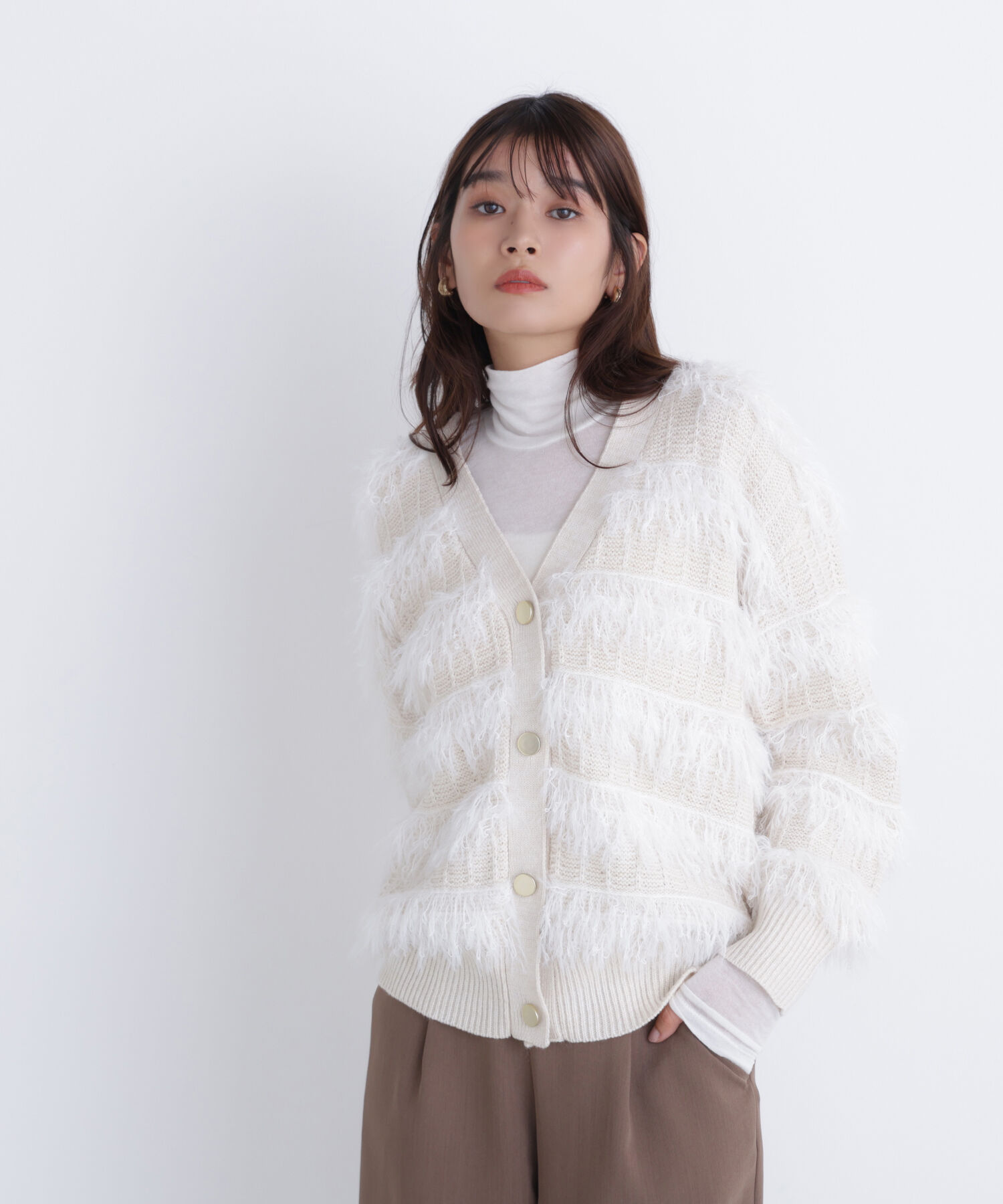  「フリンジボーダーカーディガン」|ニット・セーター|オフホワイト1