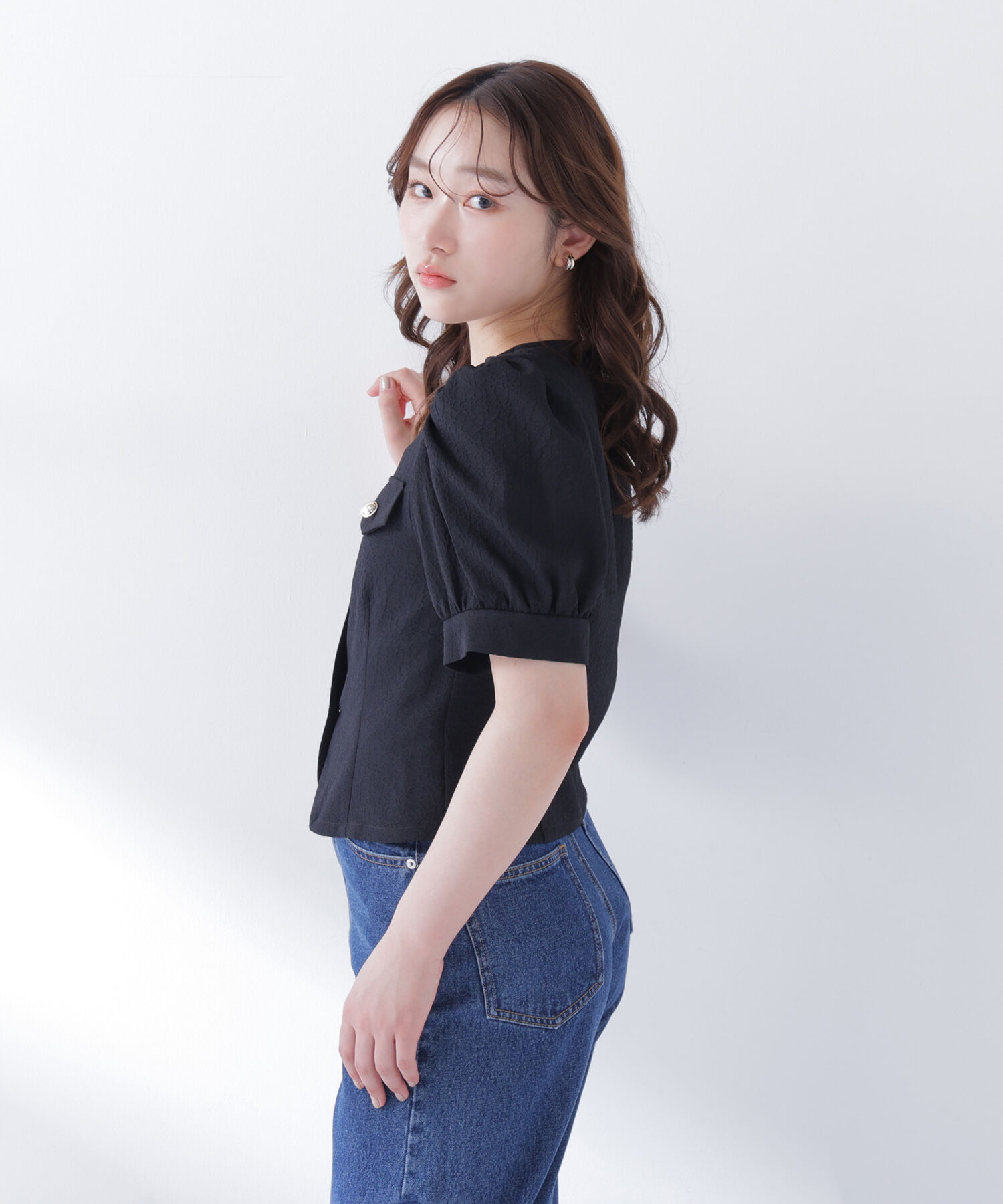  「ゴールドボタンジャガードブラウス」|シャツ・ブラウス|