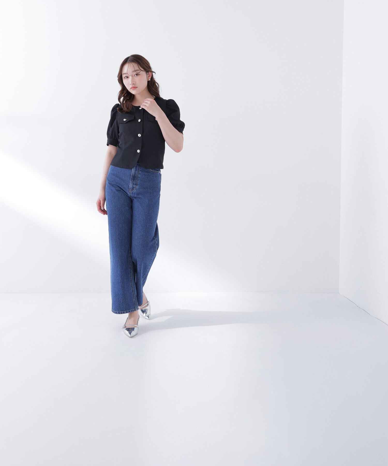  「ゴールドボタンジャガードブラウス」|シャツ・ブラウス|