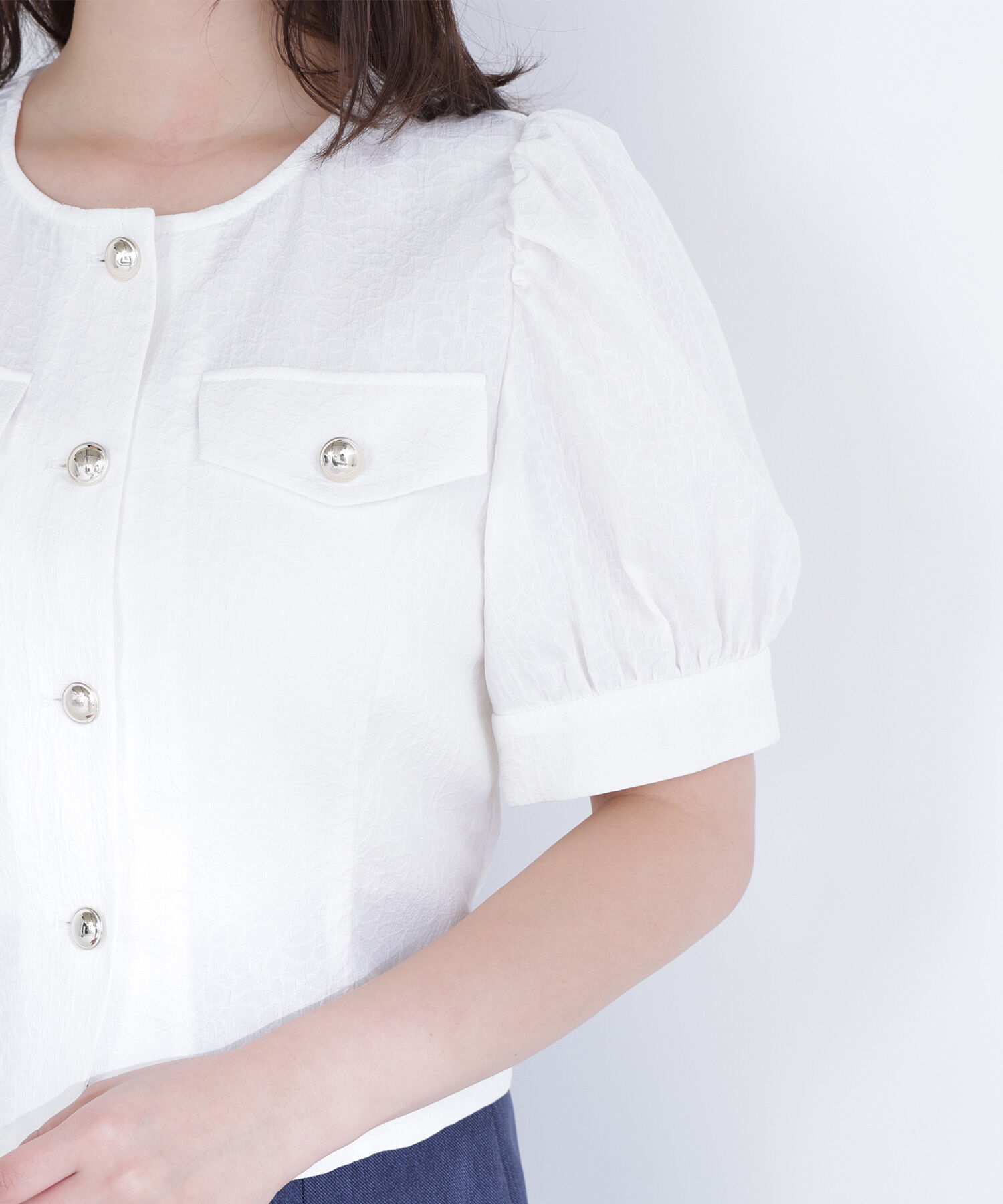  「ゴールドボタンジャガードブラウス」|シャツ・ブラウス|