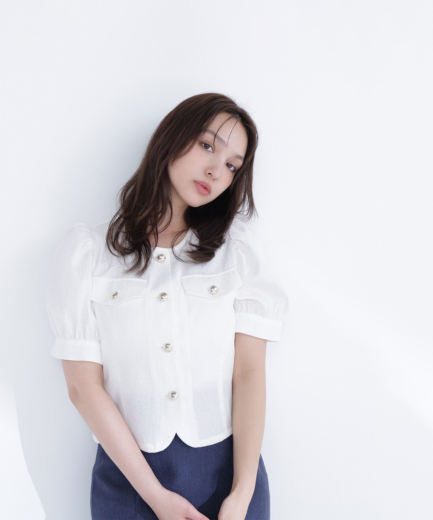  「ゴールドボタンジャガードブラウス」|シャツ・ブラウス|