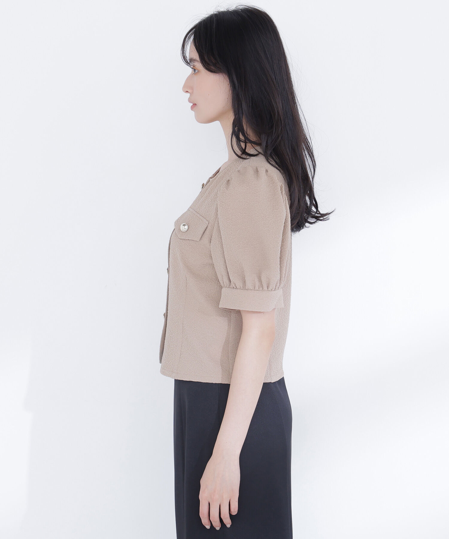  「ゴールドボタンジャガードブラウス」|シャツ・ブラウス|