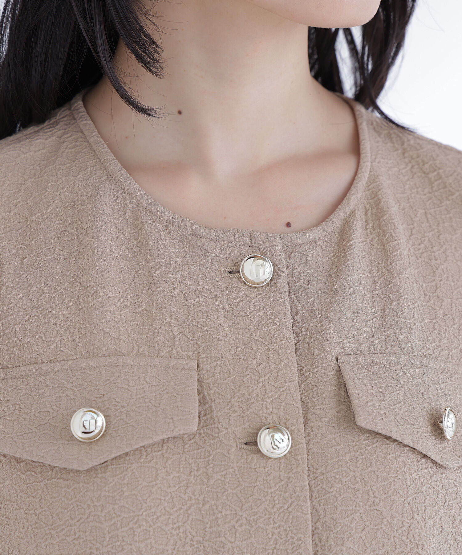  「ゴールドボタンジャガードブラウス」|シャツ・ブラウス|