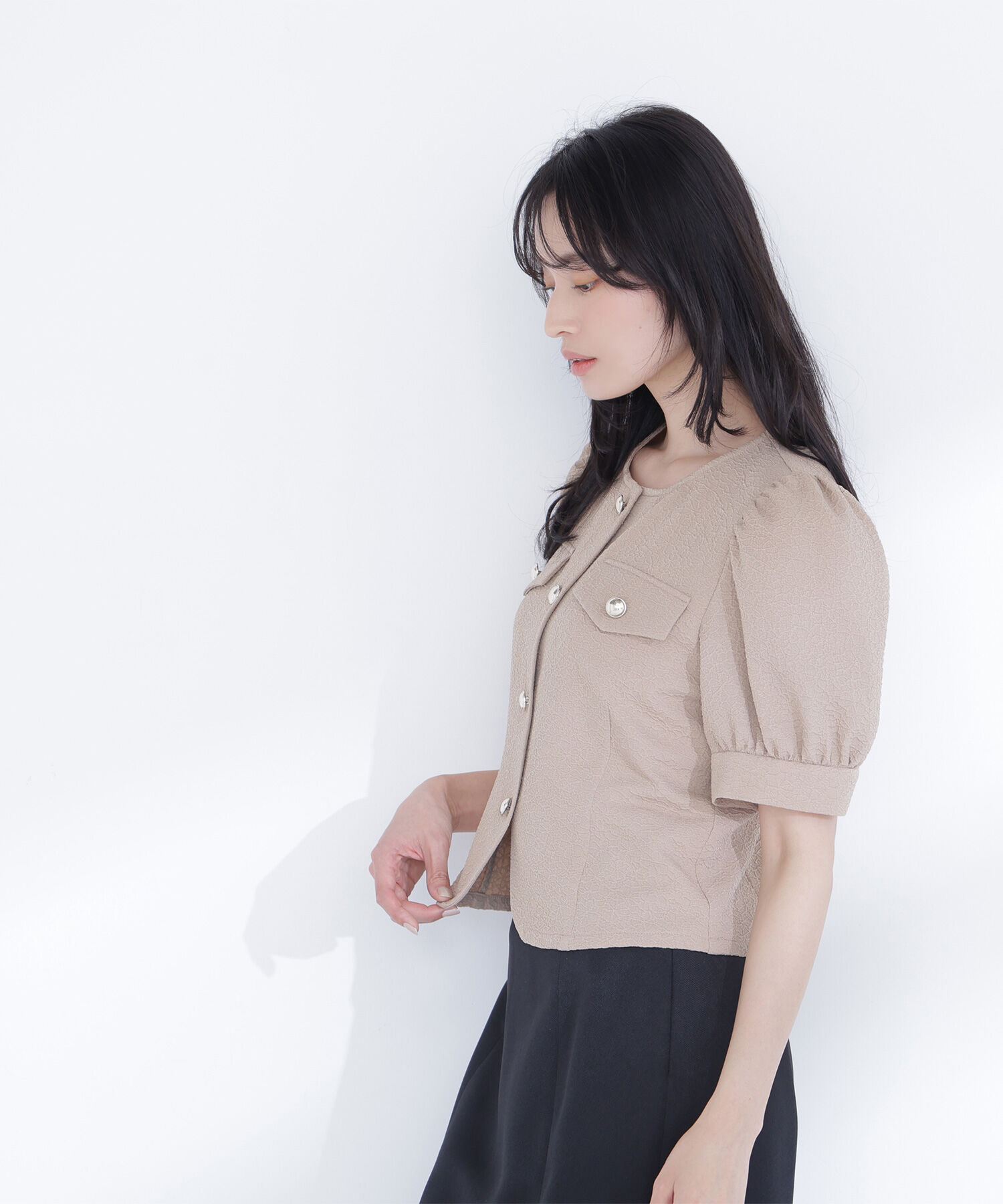  「ゴールドボタンジャガードブラウス」|シャツ・ブラウス|