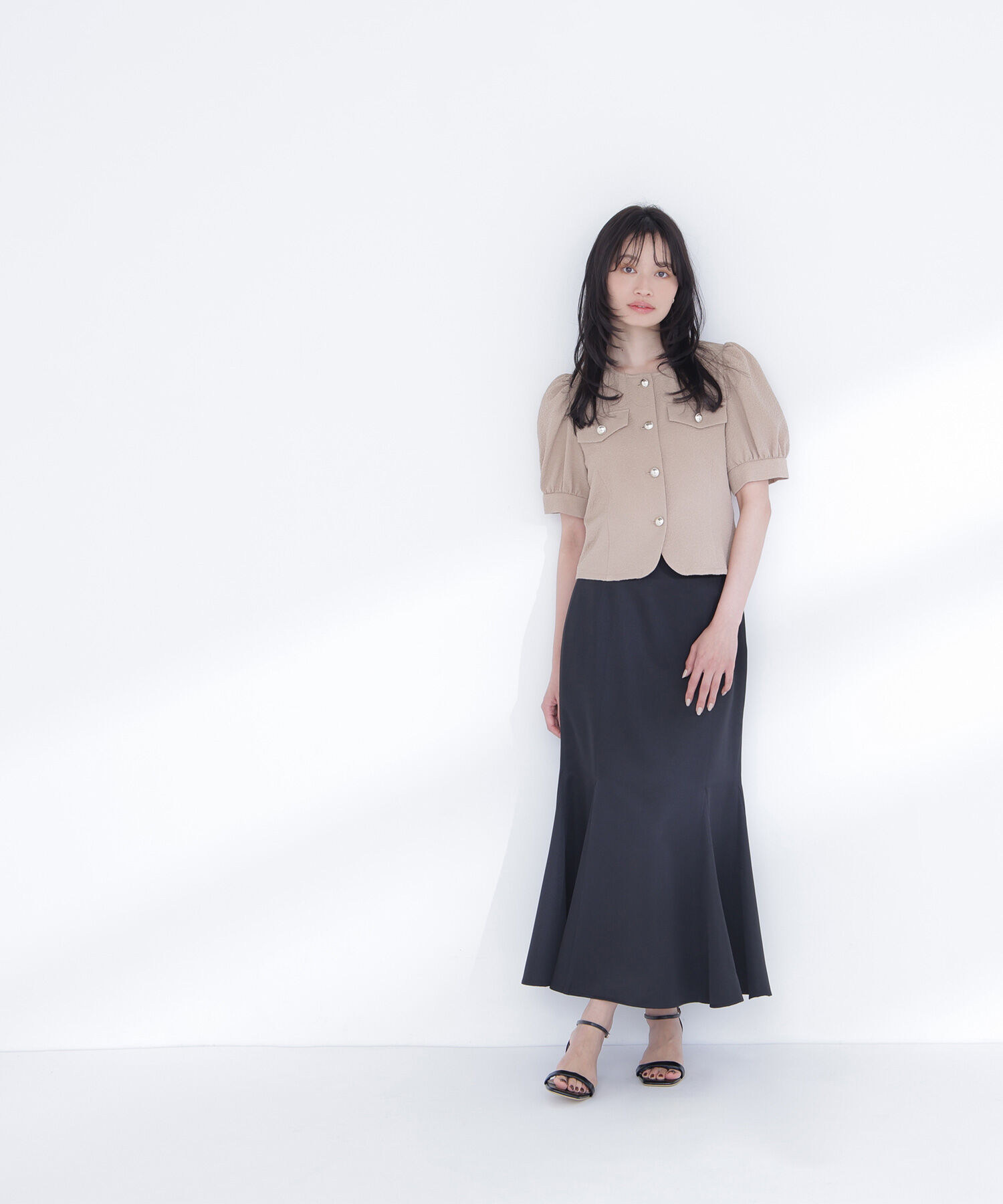  「ゴールドボタンジャガードブラウス」|シャツ・ブラウス|