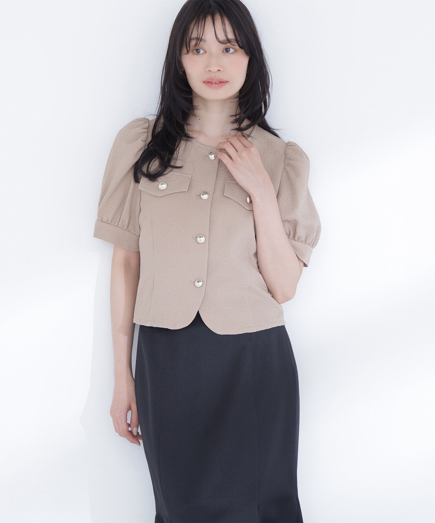  「ゴールドボタンジャガードブラウス」|シャツ・ブラウス|
