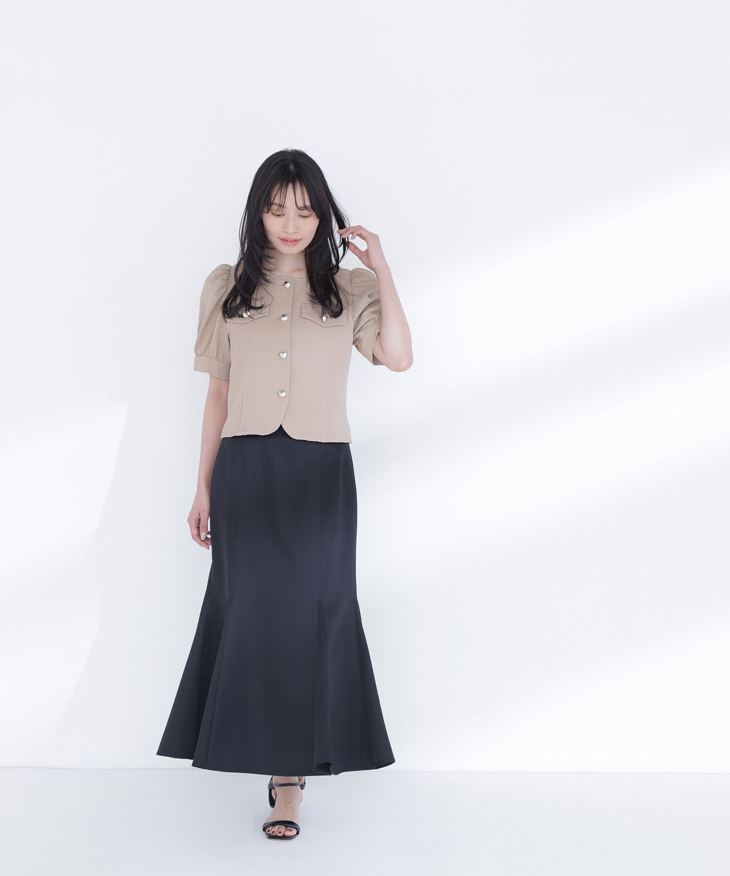  「ゴールドボタンジャガードブラウス」|シャツ・ブラウス|