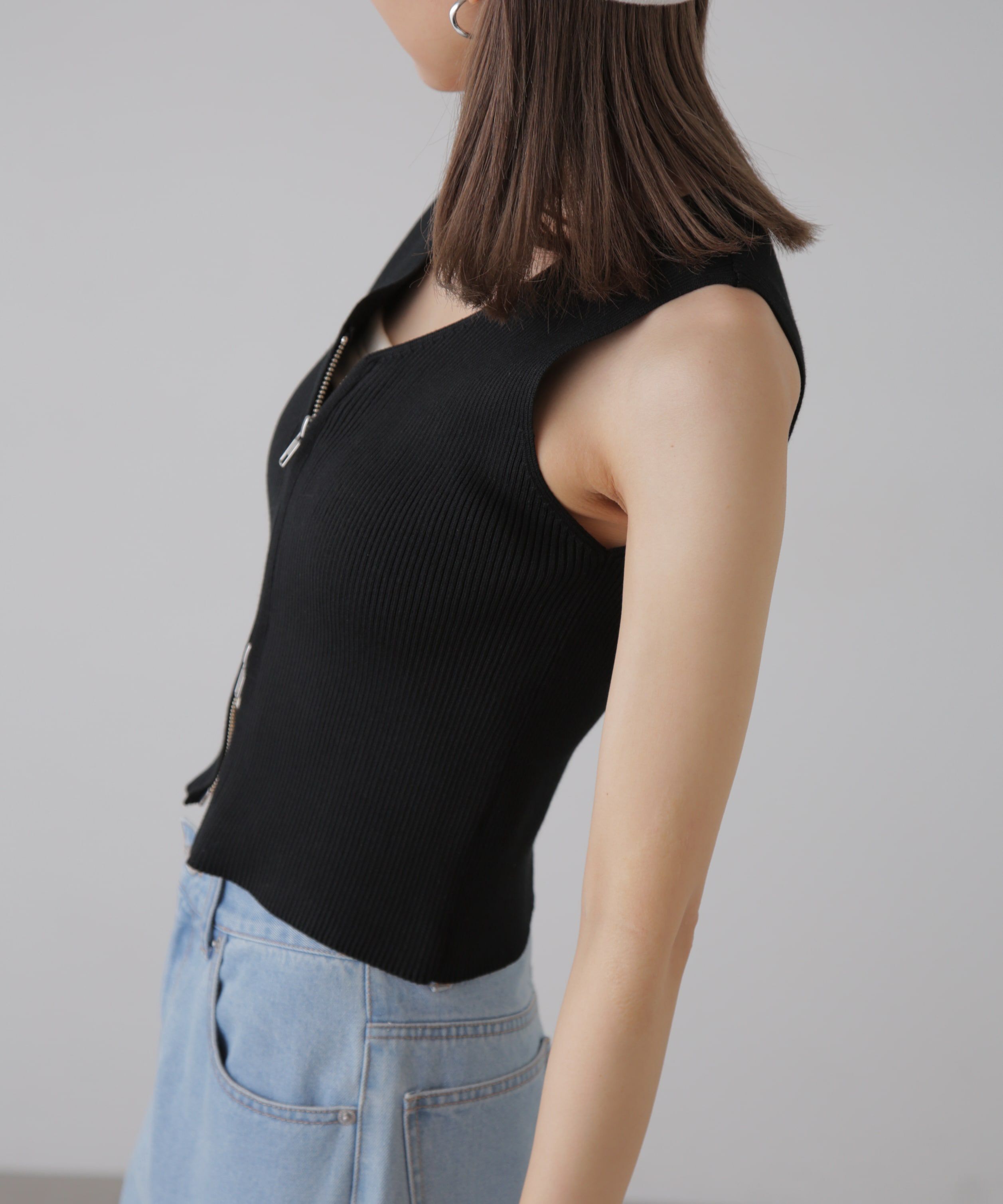  「フロントジップニットタンクトップ」|ニット・セーター|