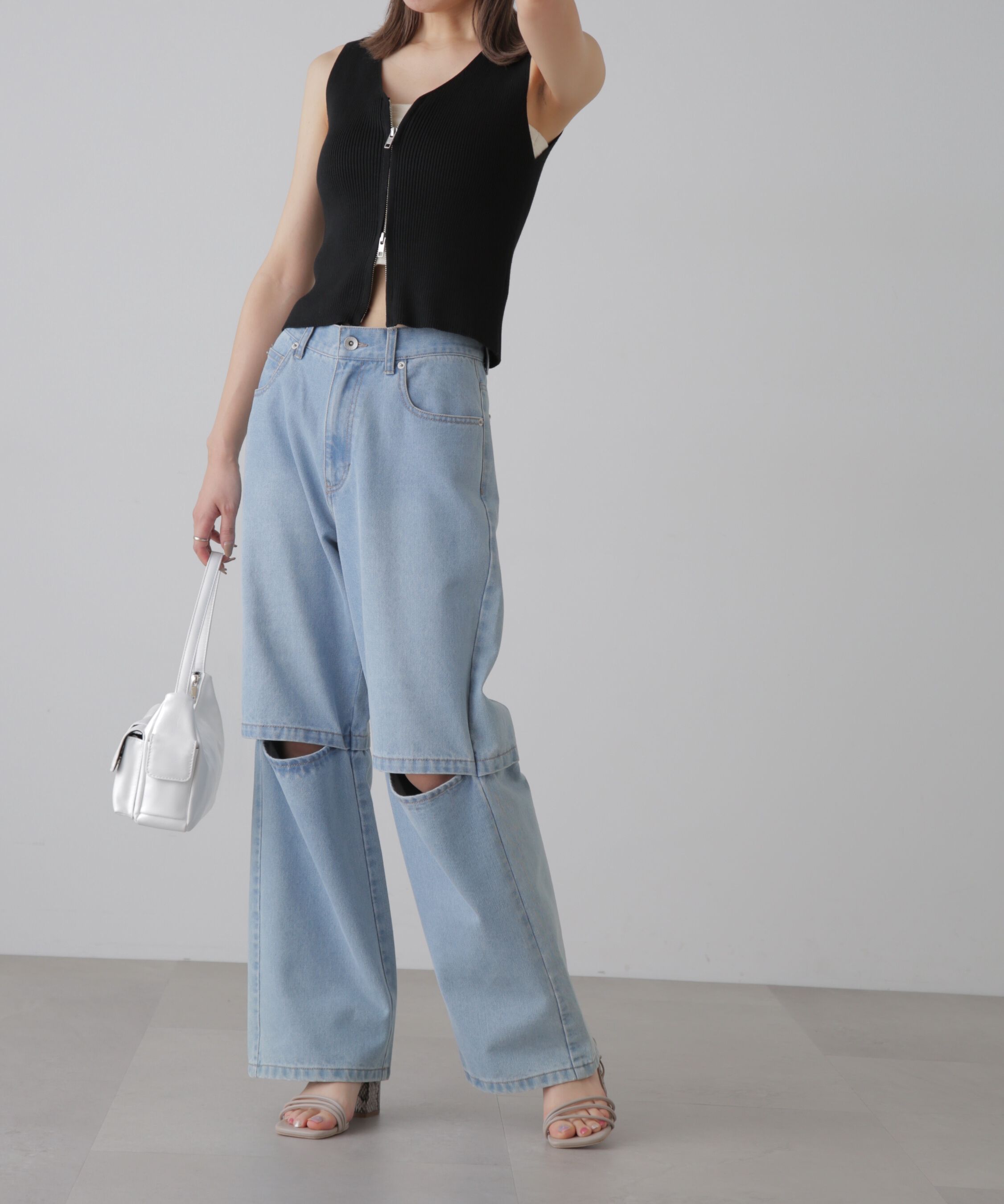  「フロントジップニットタンクトップ」|ニット・セーター|