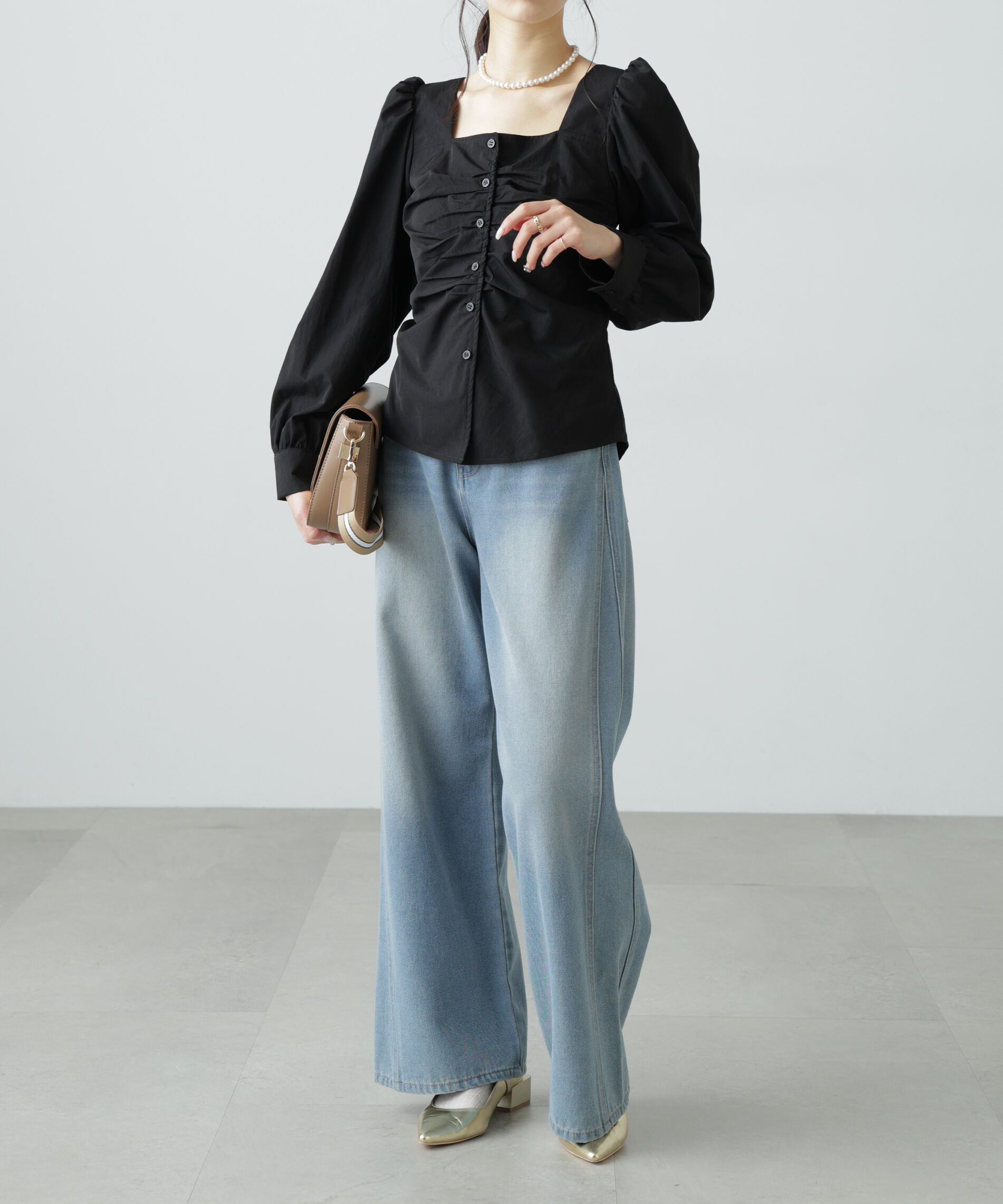  「フロントギャザースクエアネックブラウス」|シャツ・ブラウス|