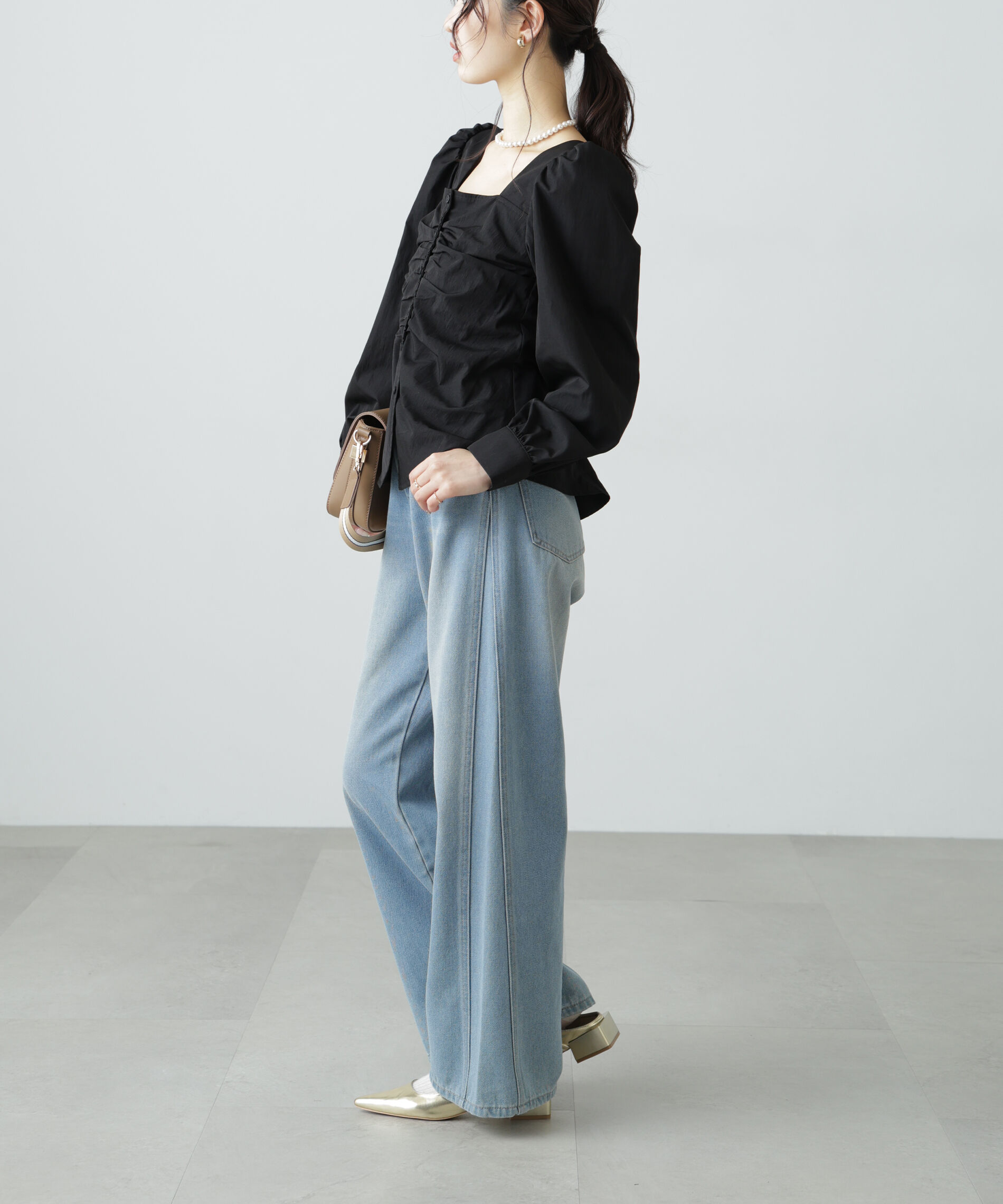  「フロントギャザースクエアネックブラウス」|シャツ・ブラウス|