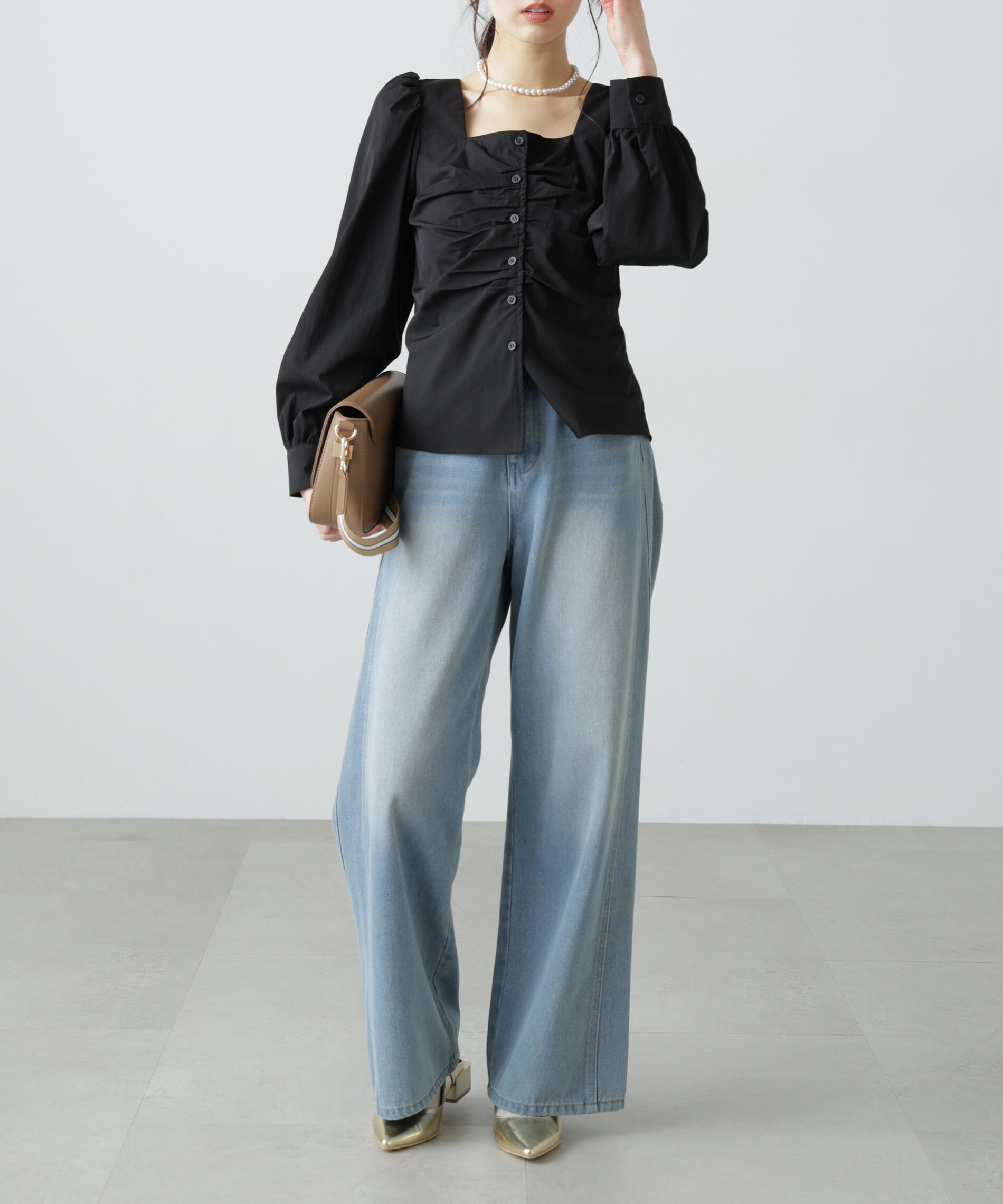  「フロントギャザースクエアネックブラウス」|シャツ・ブラウス|