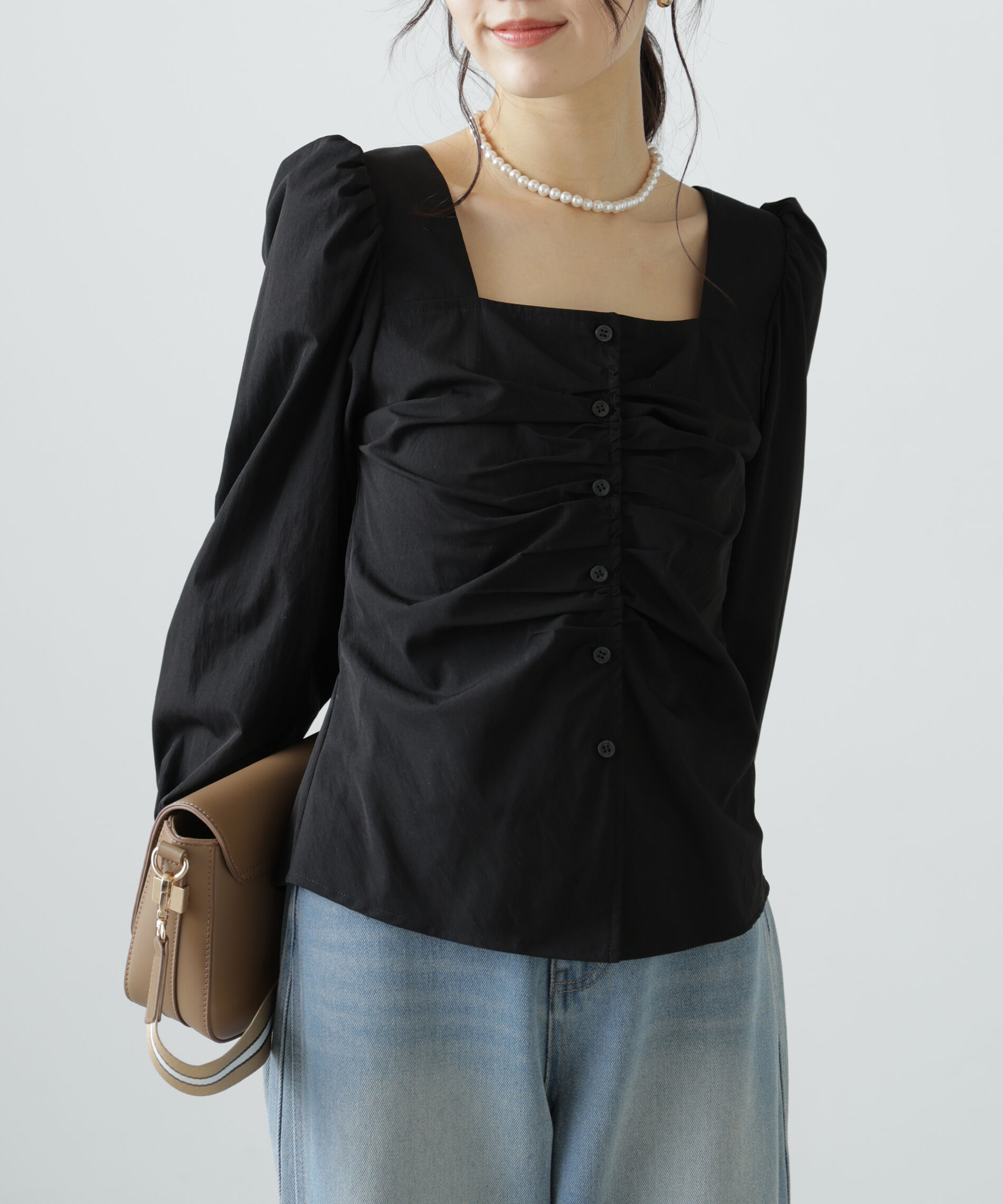  「フロントギャザースクエアネックブラウス」|シャツ・ブラウス|