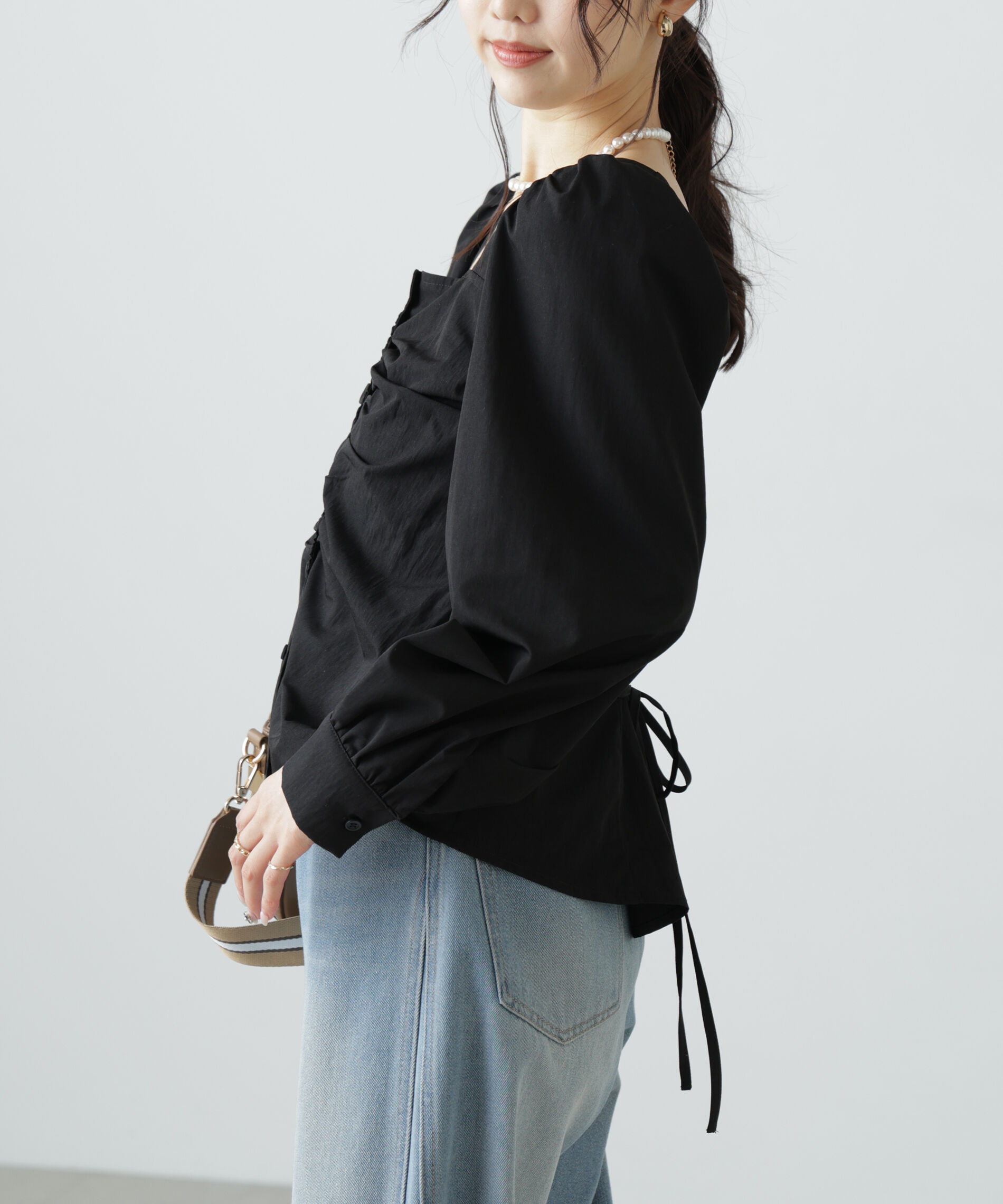  「フロントギャザースクエアネックブラウス」|シャツ・ブラウス|