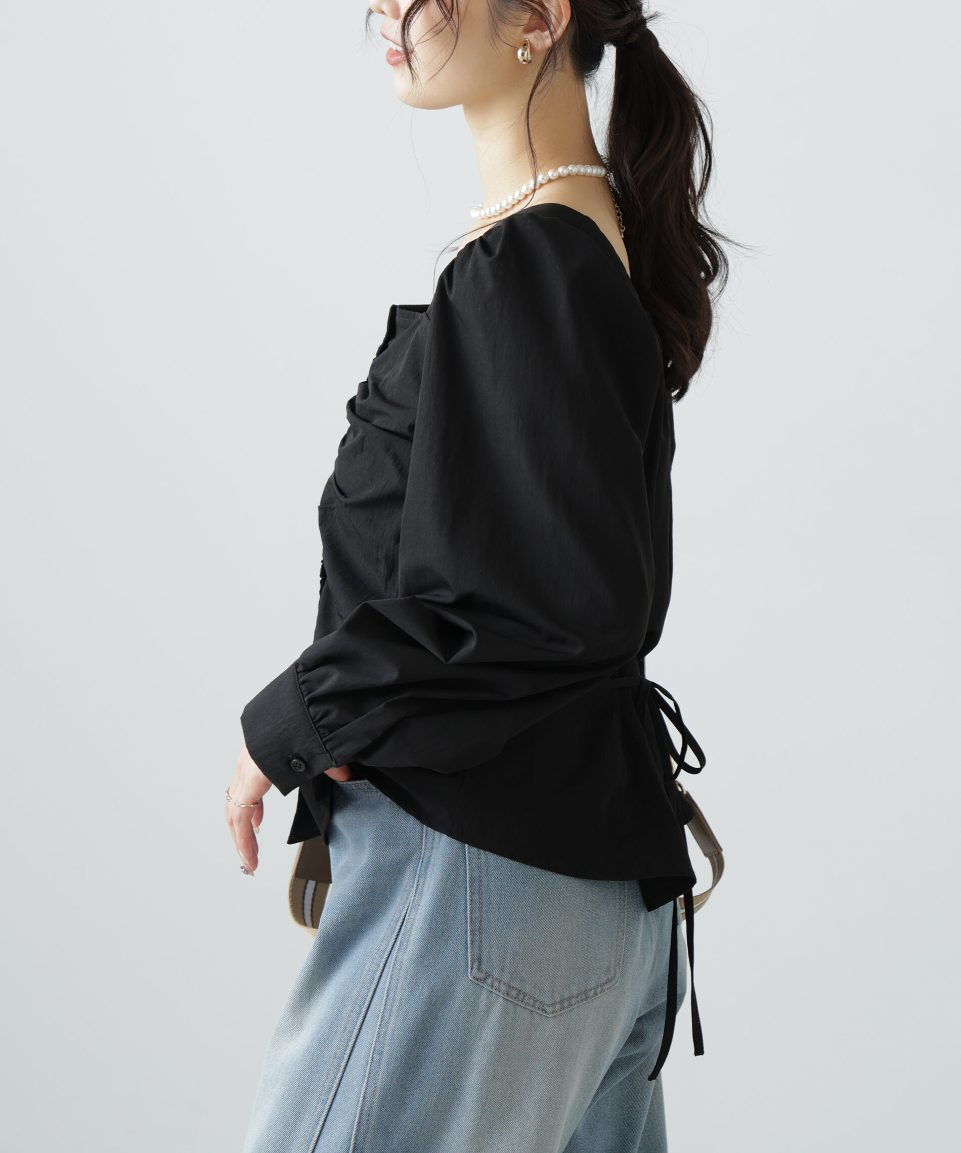  「フロントギャザースクエアネックブラウス」|シャツ・ブラウス|