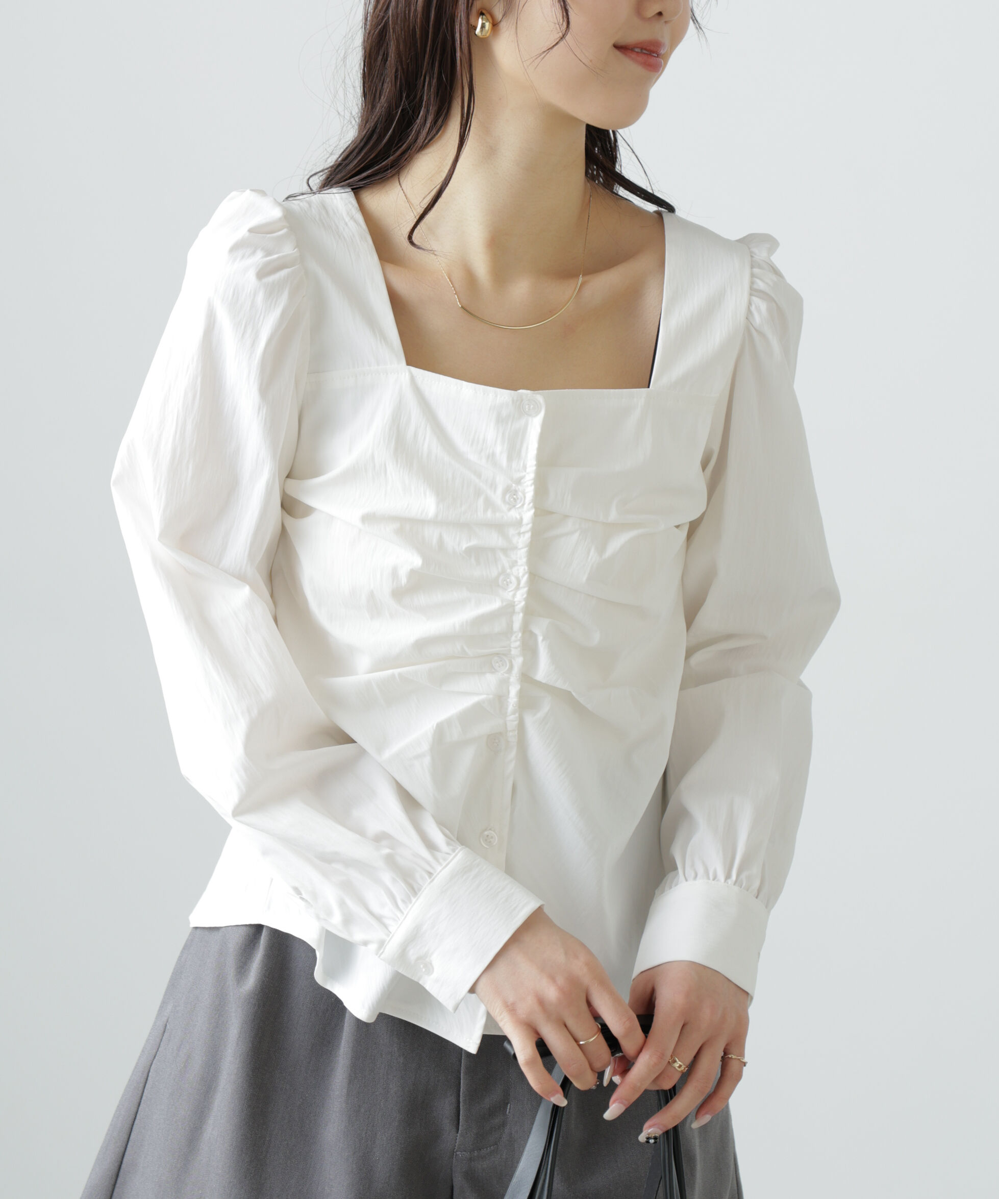  「フロントギャザースクエアネックブラウス」|シャツ・ブラウス|