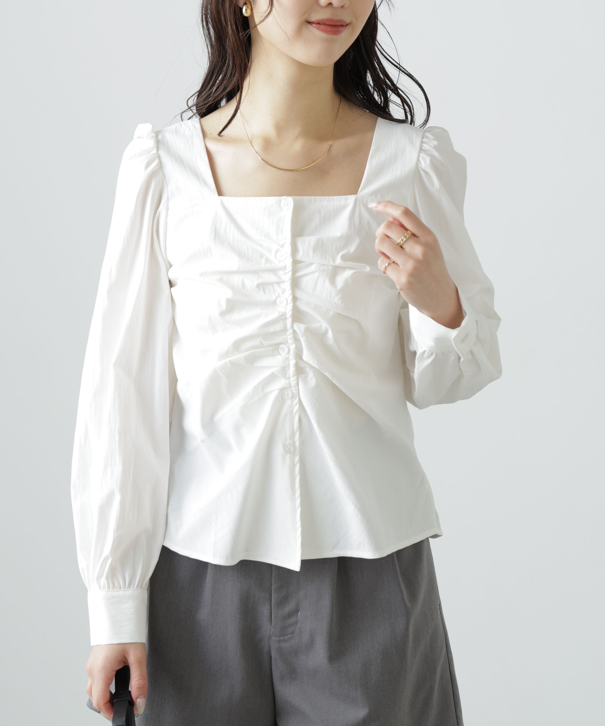  「フロントギャザースクエアネックブラウス」|シャツ・ブラウス|