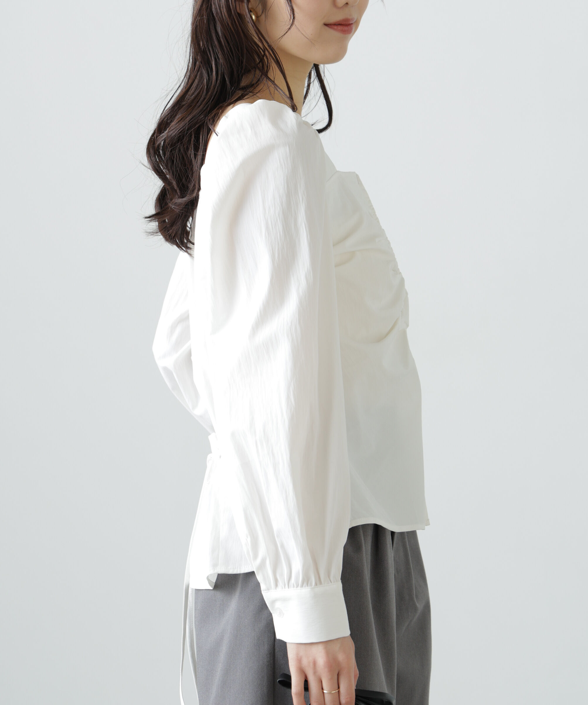  「フロントギャザースクエアネックブラウス」|シャツ・ブラウス|