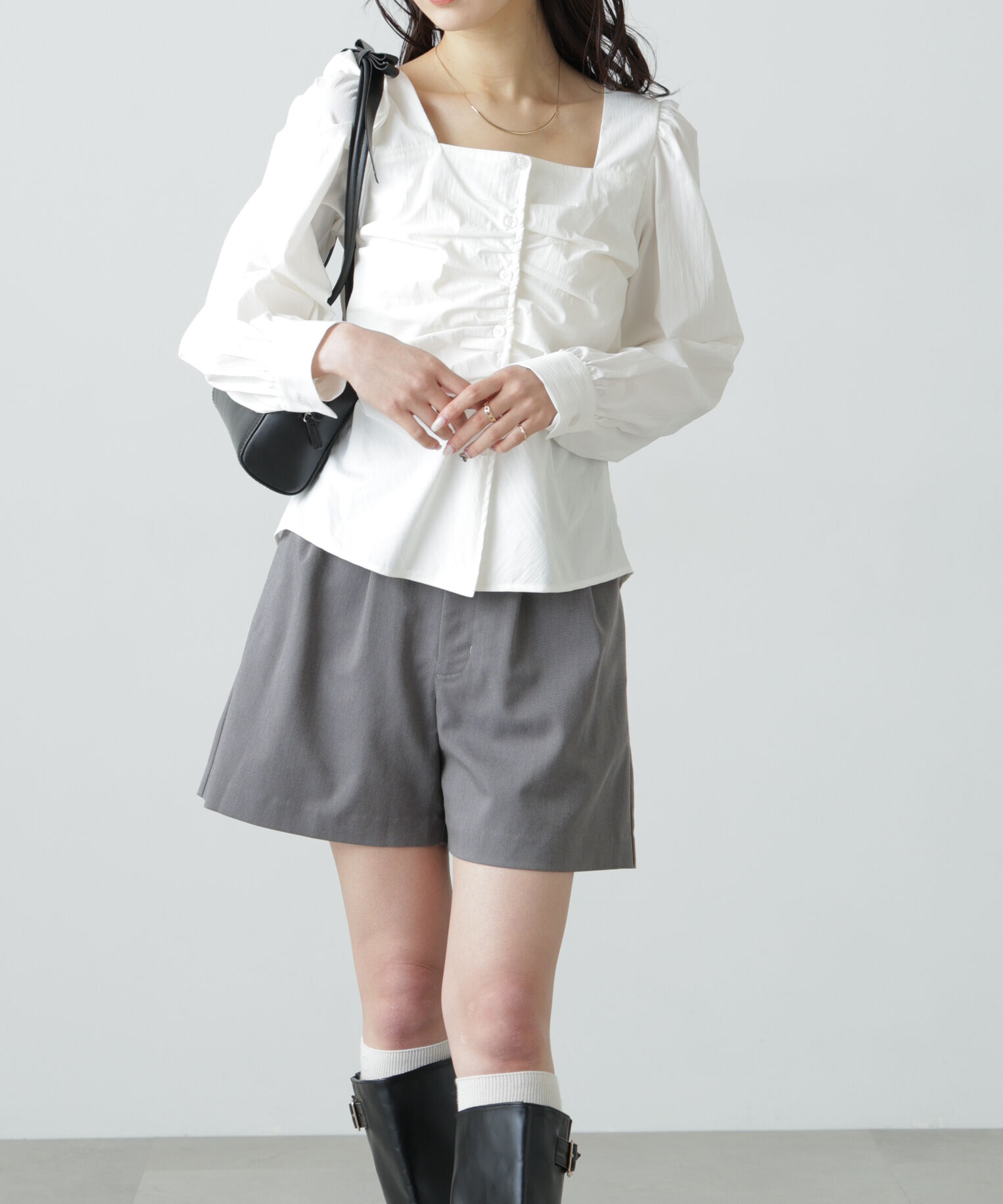  「フロントギャザースクエアネックブラウス」|シャツ・ブラウス|