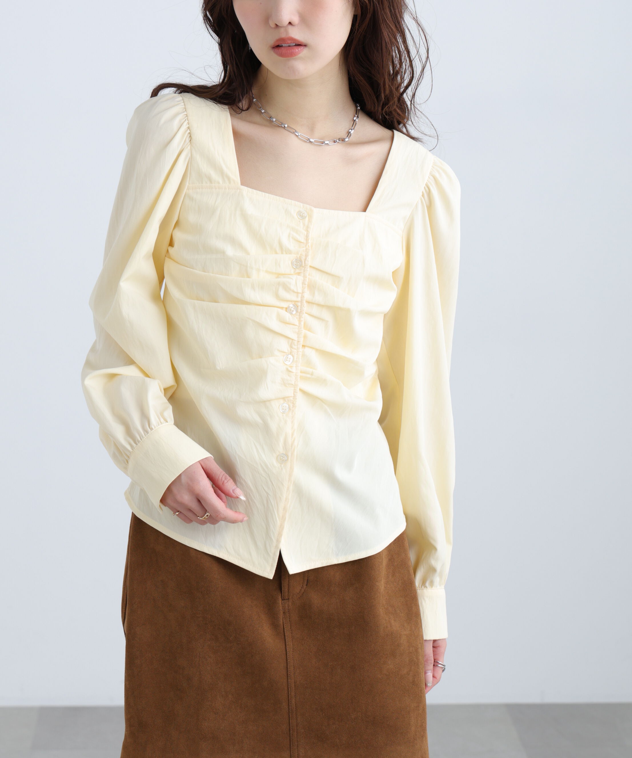  「フロントギャザースクエアネックブラウス」|シャツ・ブラウス|
