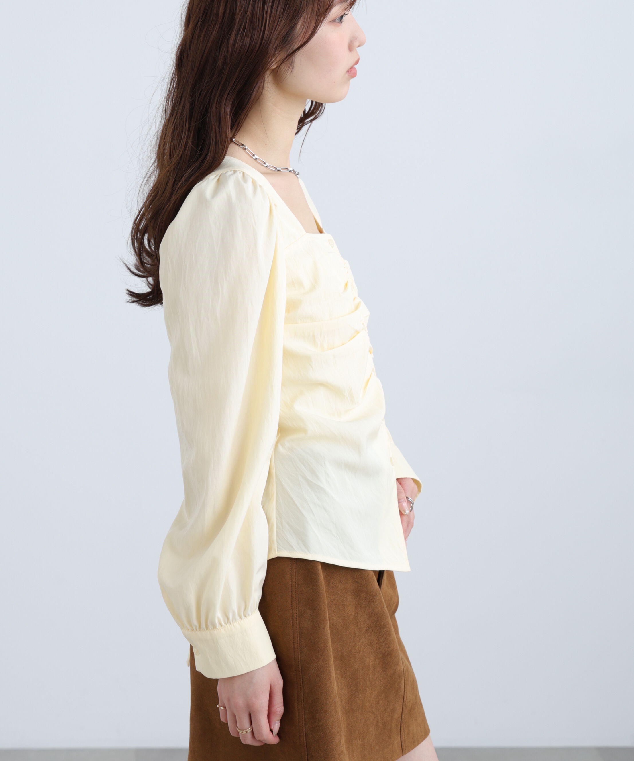  「フロントギャザースクエアネックブラウス」|シャツ・ブラウス|