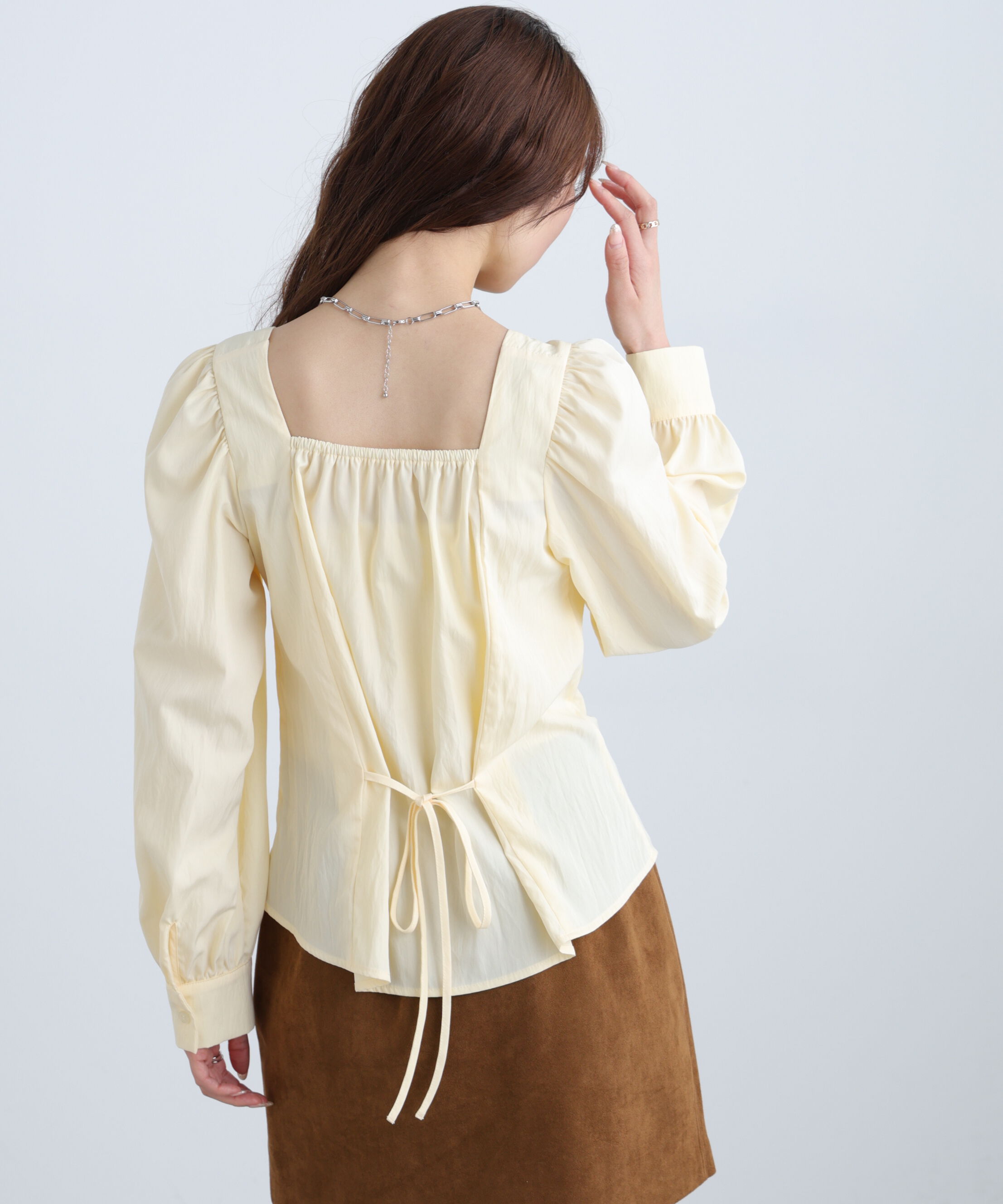  「フロントギャザースクエアネックブラウス」|シャツ・ブラウス|