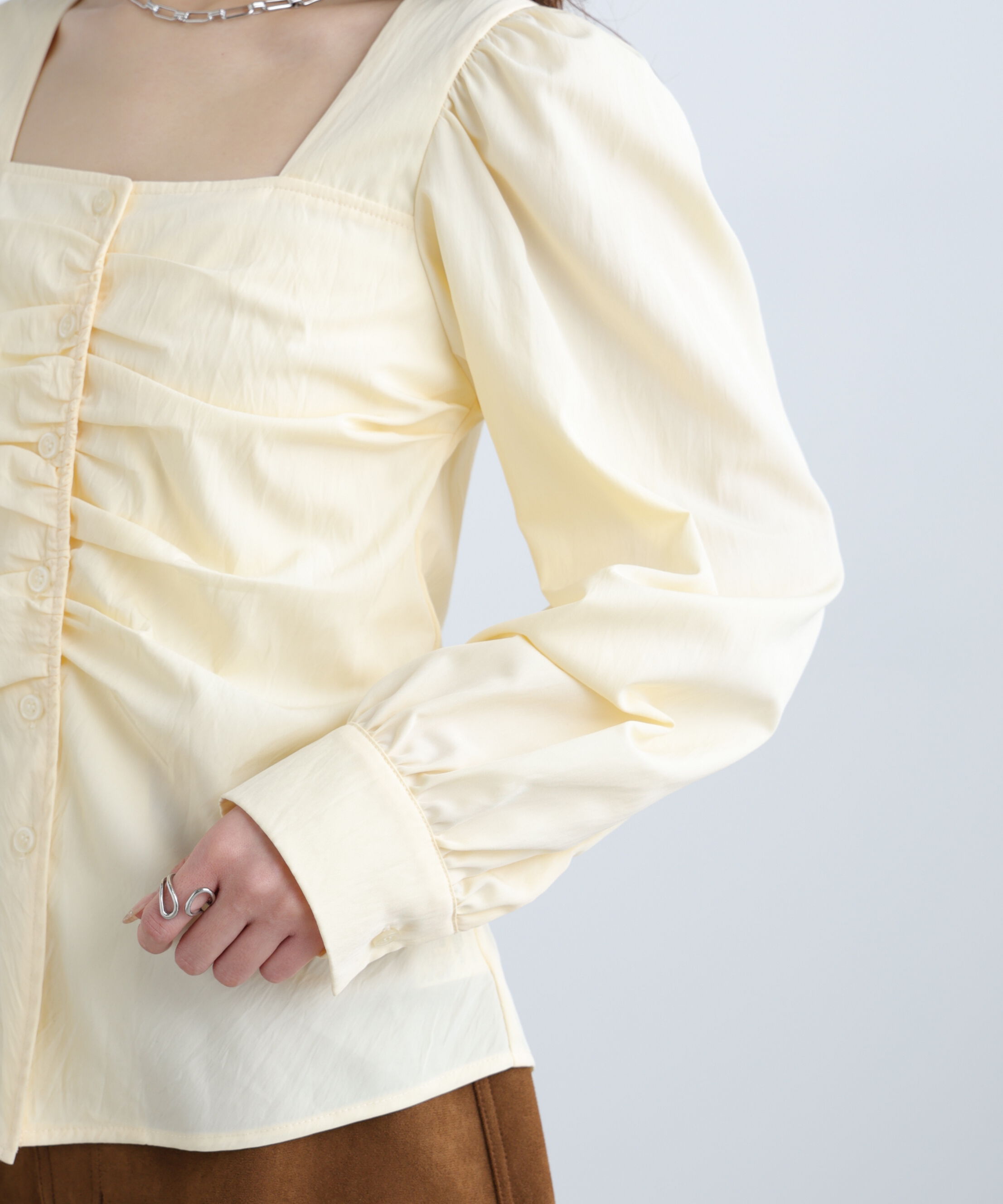  「フロントギャザースクエアネックブラウス」|シャツ・ブラウス|