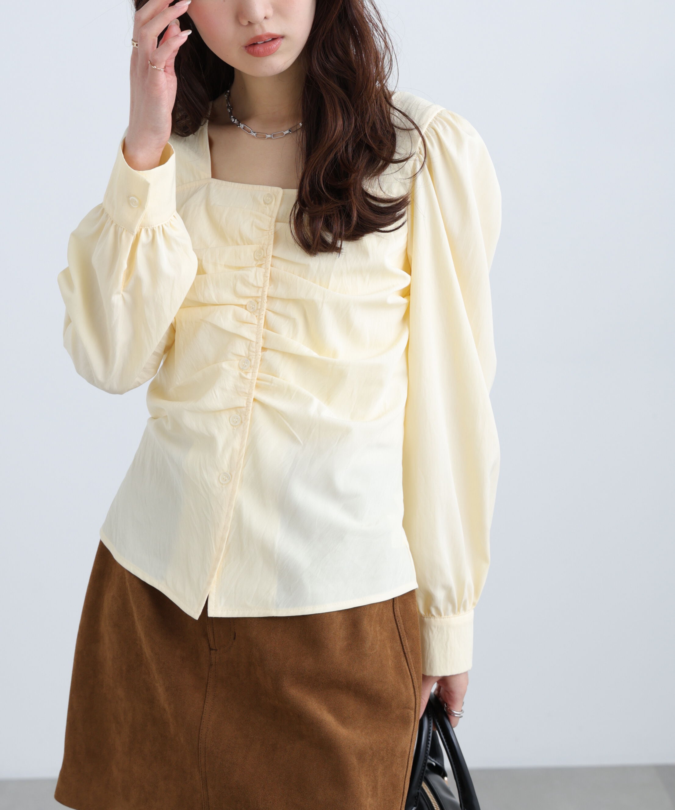  「フロントギャザースクエアネックブラウス」|シャツ・ブラウス|