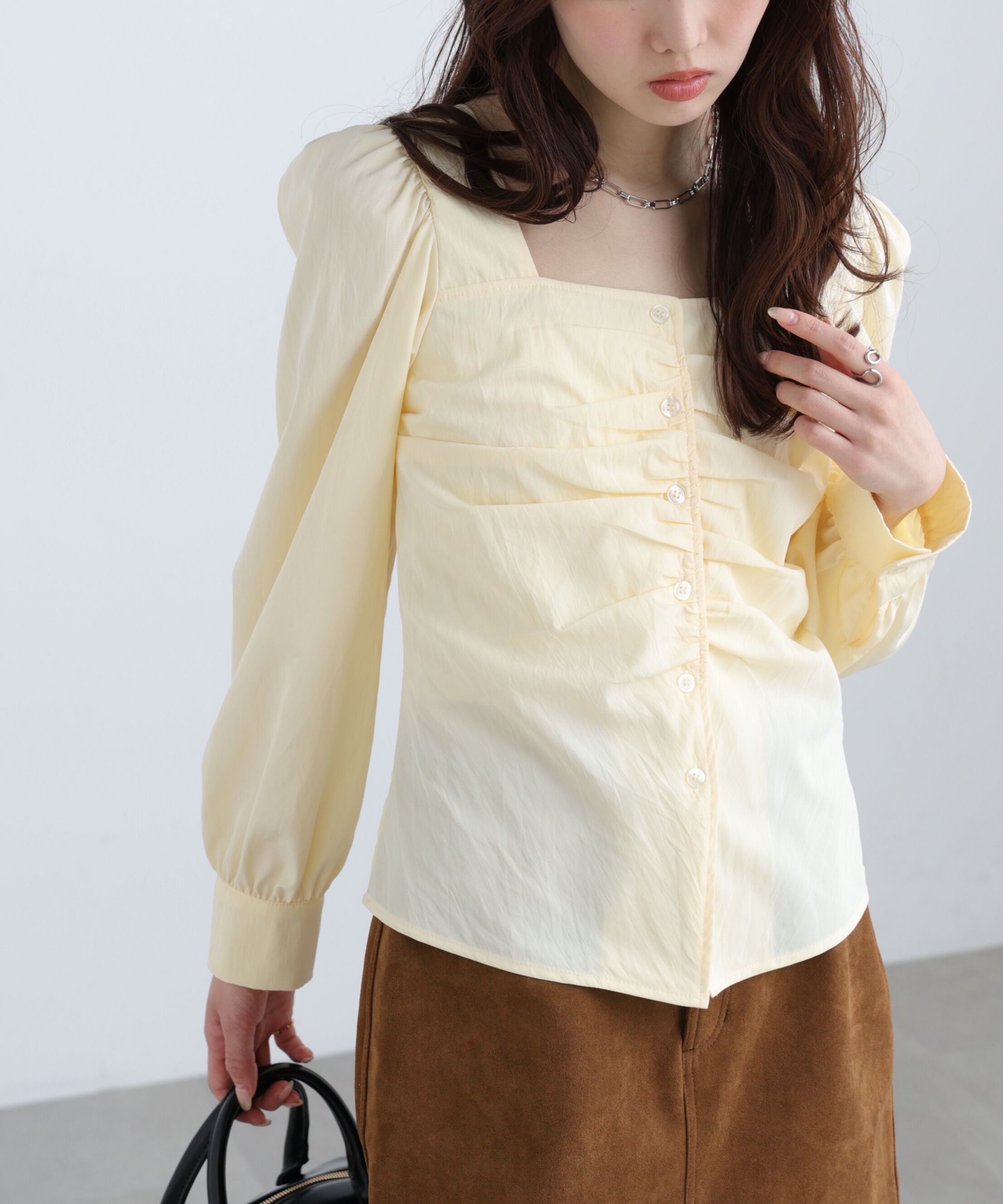 「フロントギャザースクエアネックブラウス」|シャツ・ブラウス|