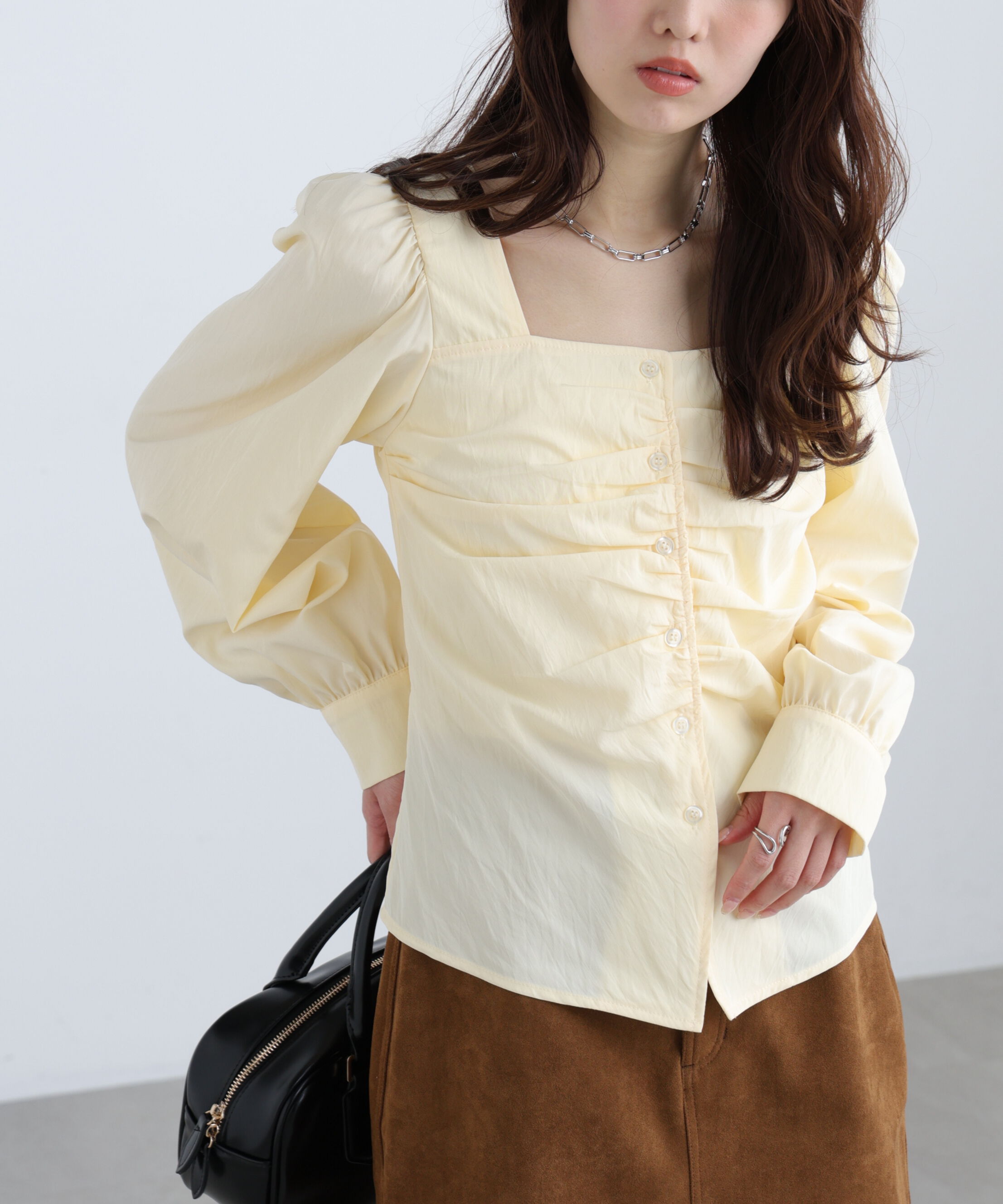  「フロントギャザースクエアネックブラウス」|シャツ・ブラウス|