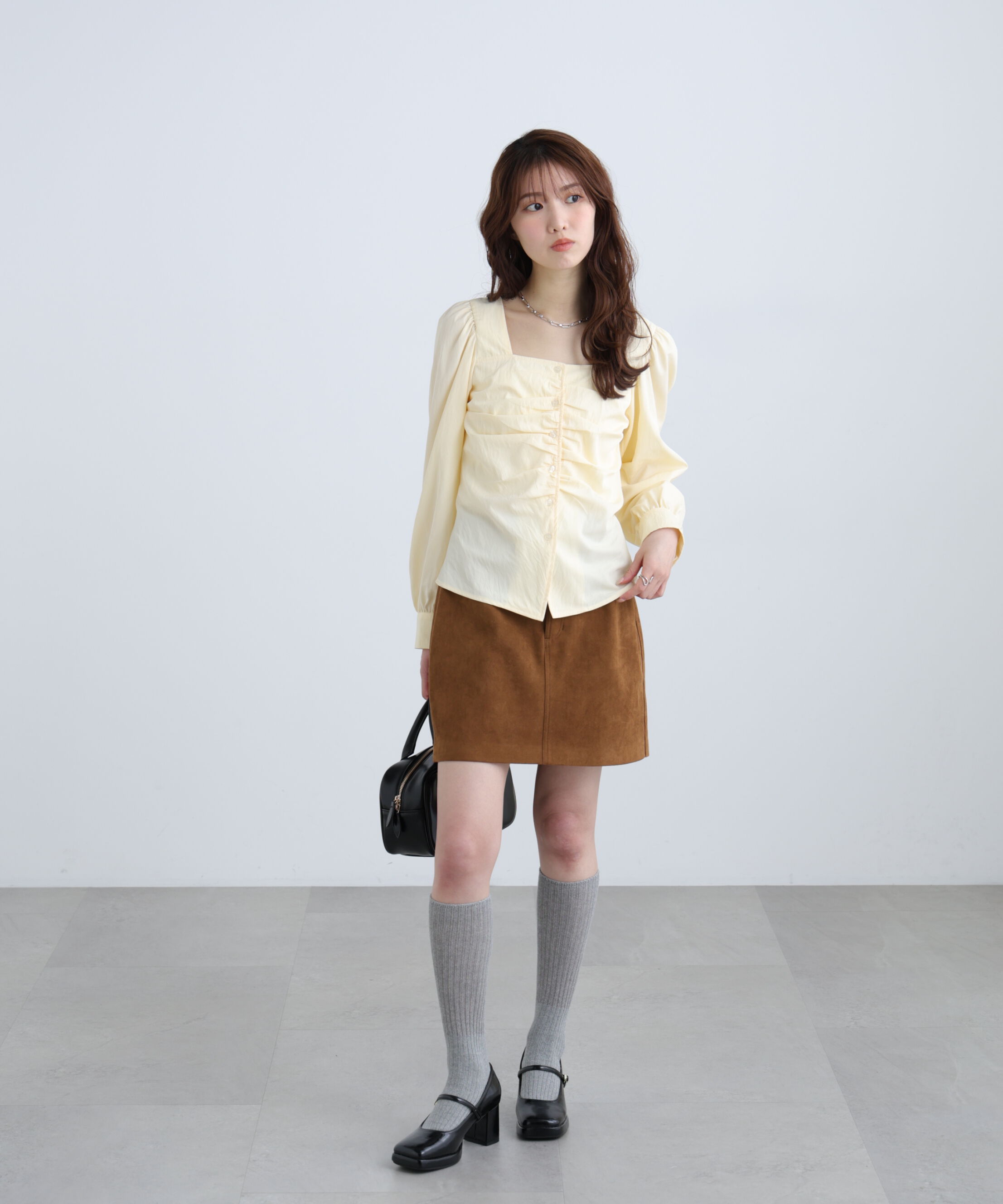  「フロントギャザースクエアネックブラウス」|シャツ・ブラウス|