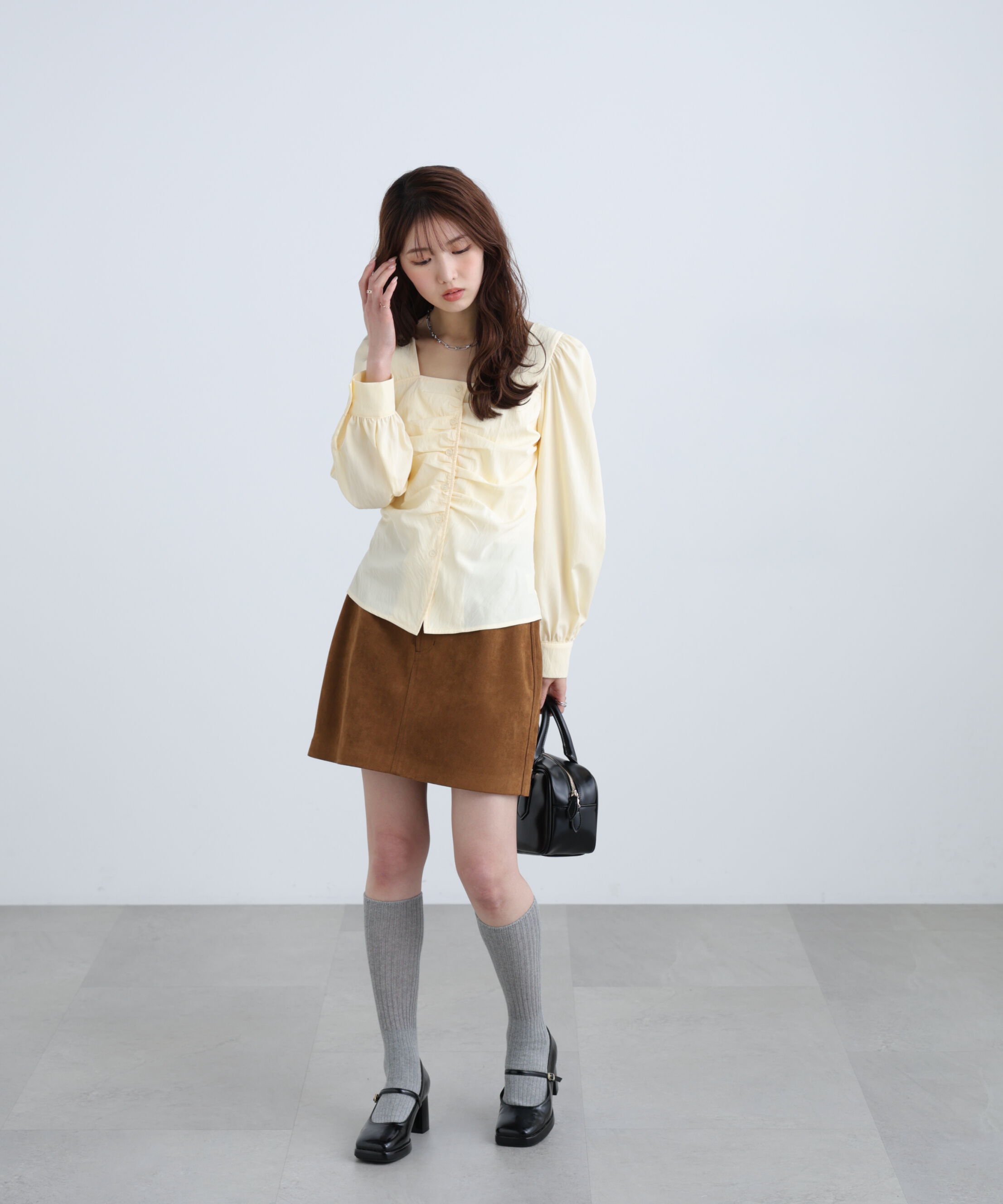  「フロントギャザースクエアネックブラウス」|シャツ・ブラウス|