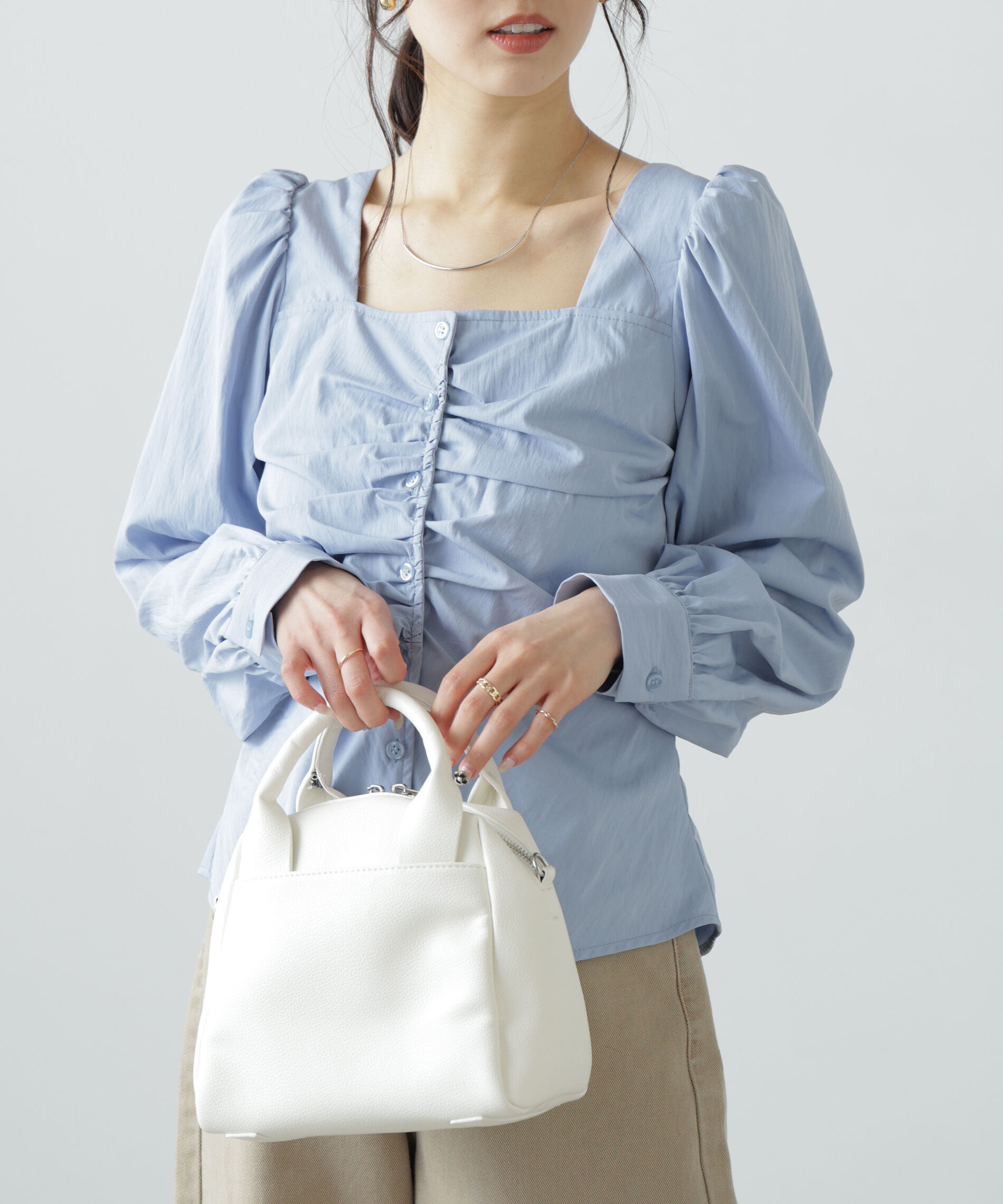  「フロントギャザースクエアネックブラウス」|シャツ・ブラウス|