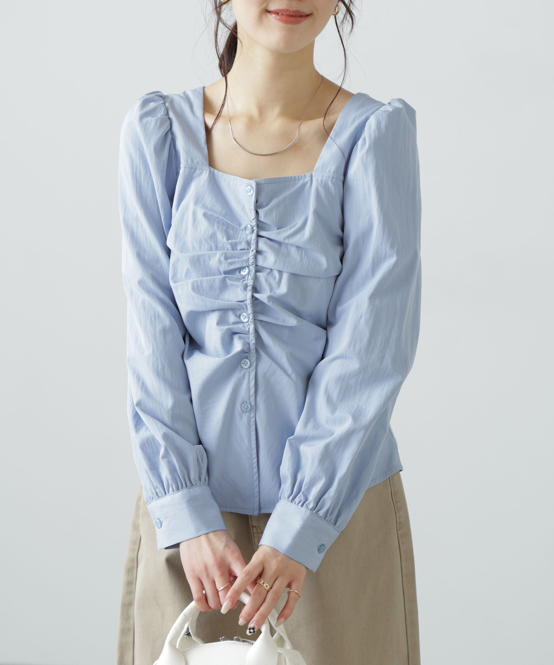  「フロントギャザースクエアネックブラウス」|シャツ・ブラウス|