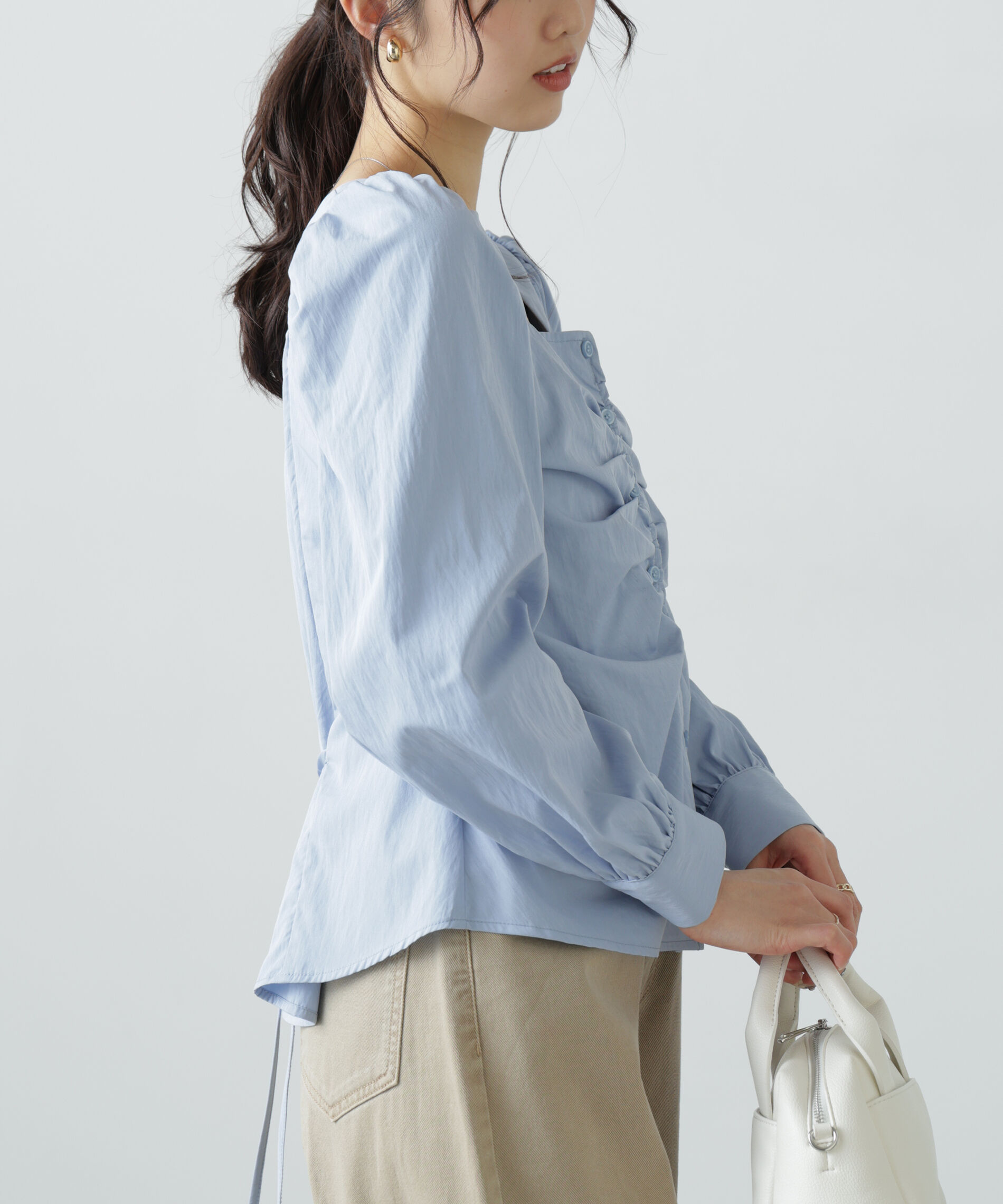  「フロントギャザースクエアネックブラウス」|シャツ・ブラウス|