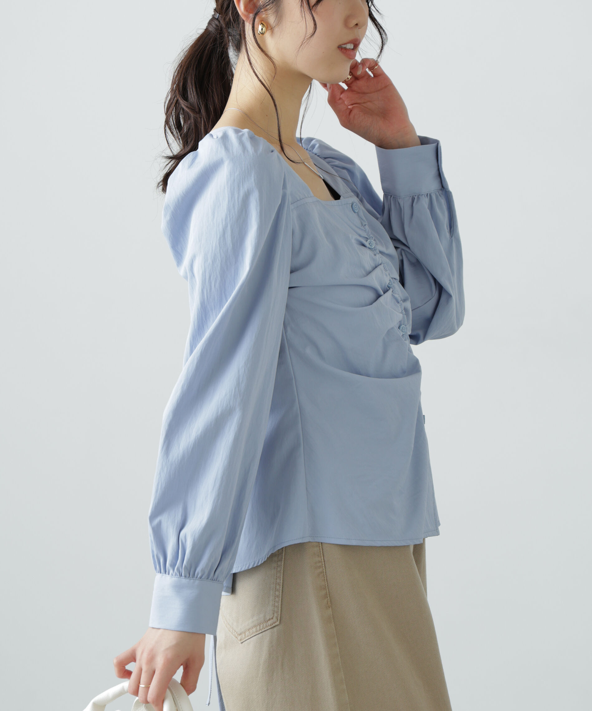  「フロントギャザースクエアネックブラウス」|シャツ・ブラウス|