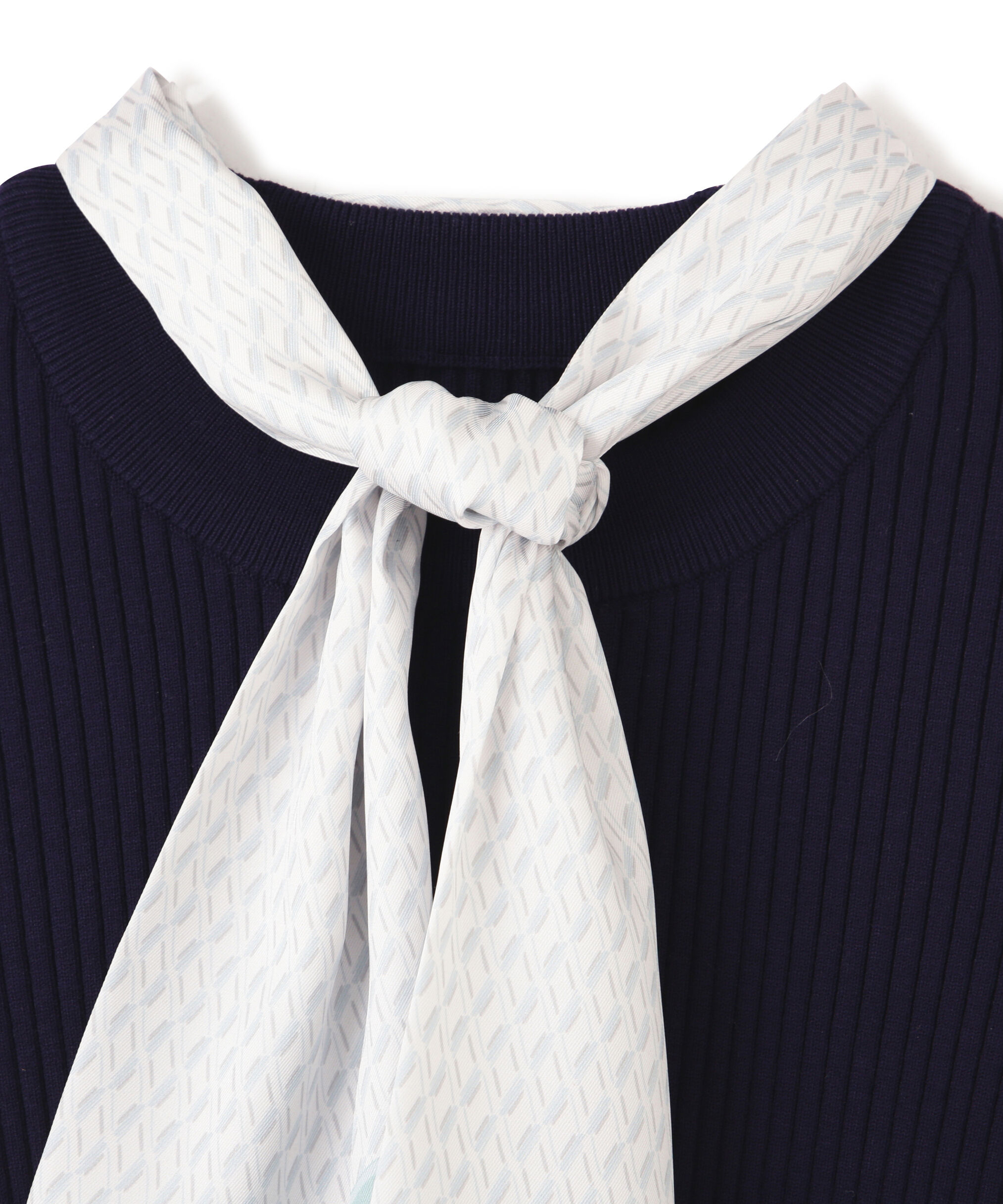  「幾何チェック柄スカーフ付きリブニット」|ニット・セーター|