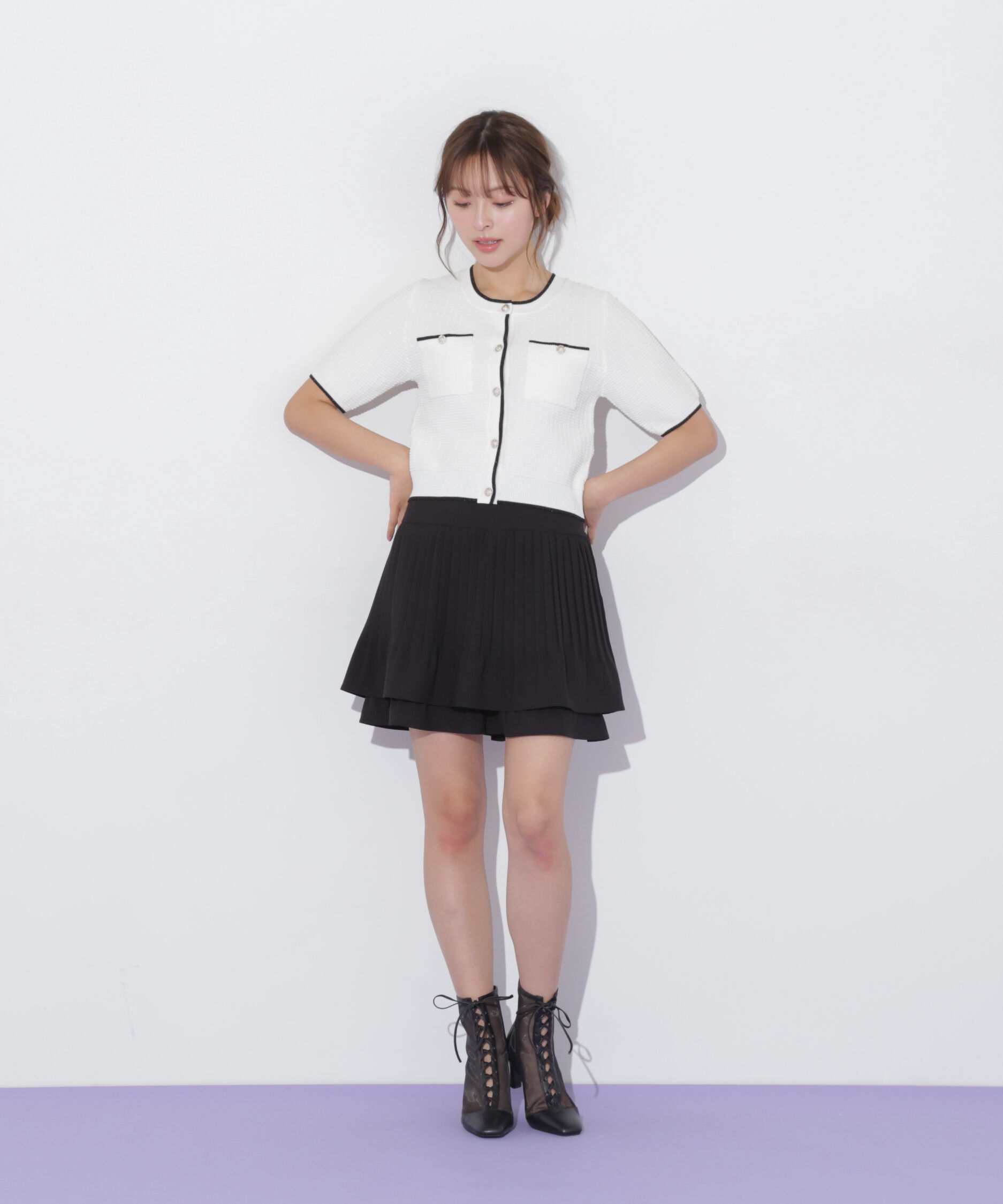  「半袖ツイードニットカーディガン」|ニット・セーター|