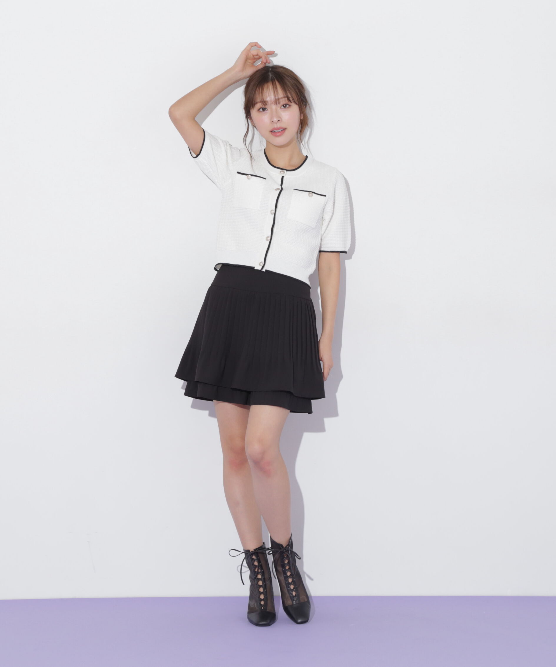  「半袖ツイードニットカーディガン」|ニット・セーター|