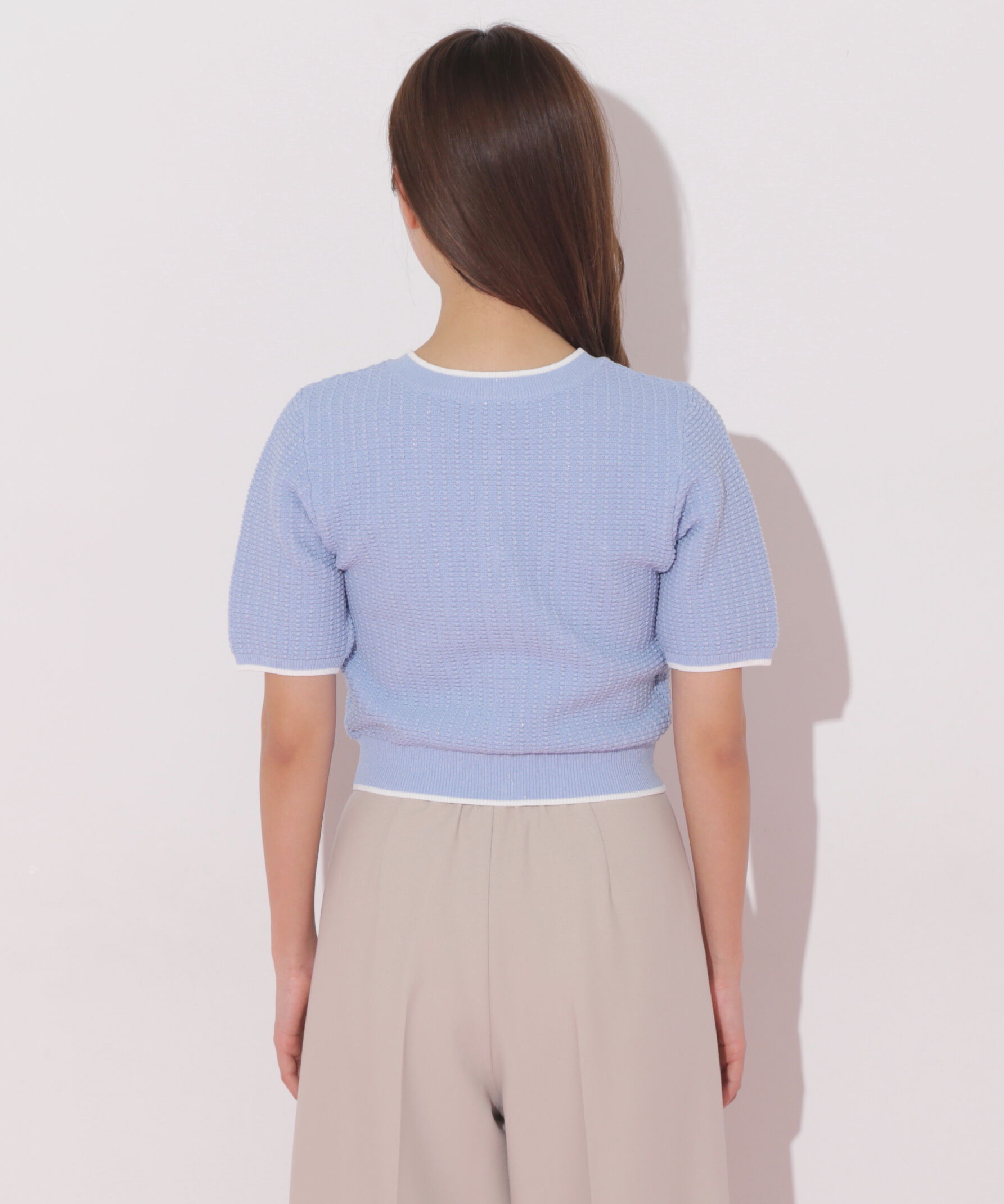  「半袖ツイードニットカーディガン」|ニット・セーター|