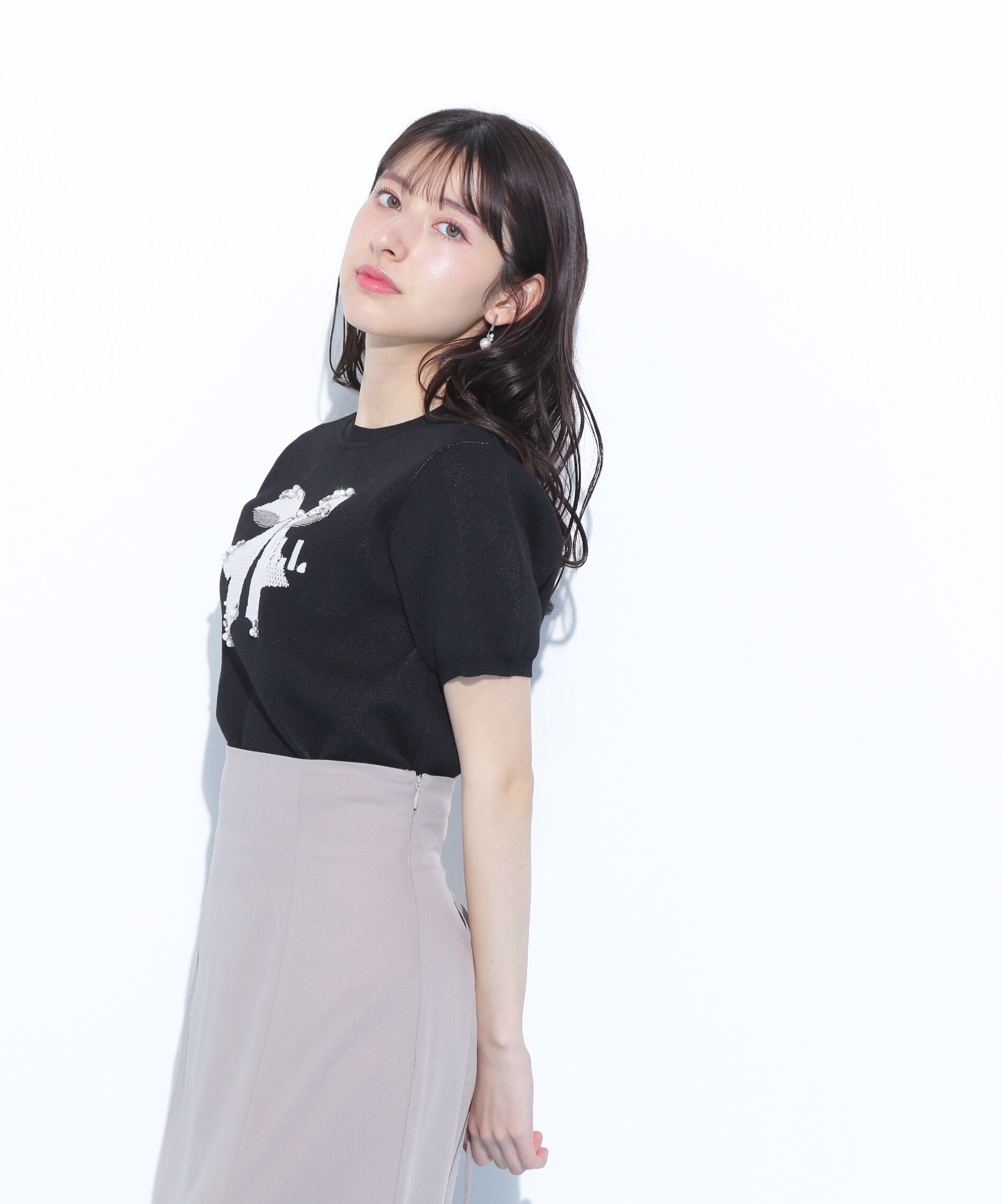  「リボンジャガードビジューニットトップス」|ニット・セーター|