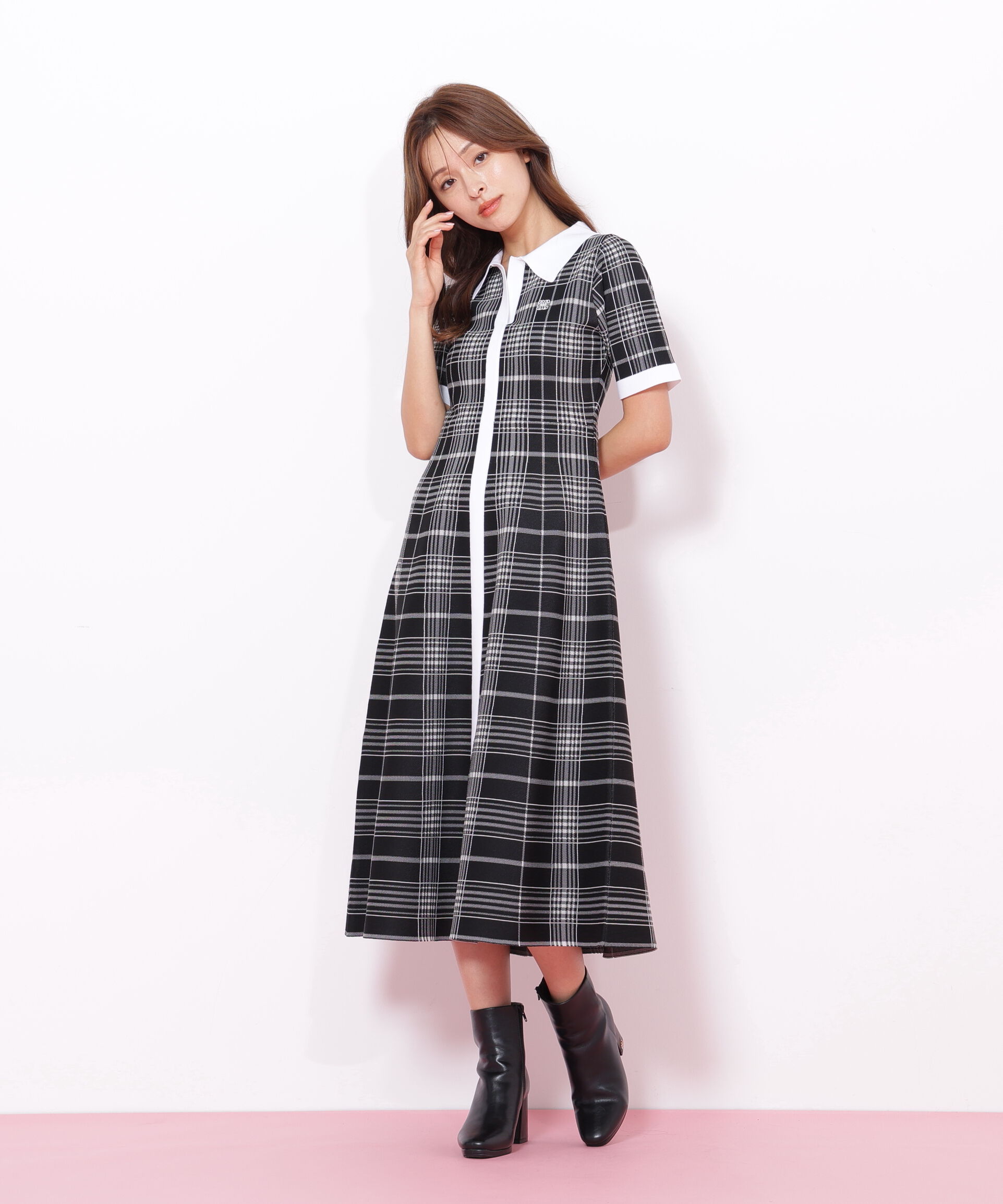  「ビッグチェックニットワンピース」|ワンピース|