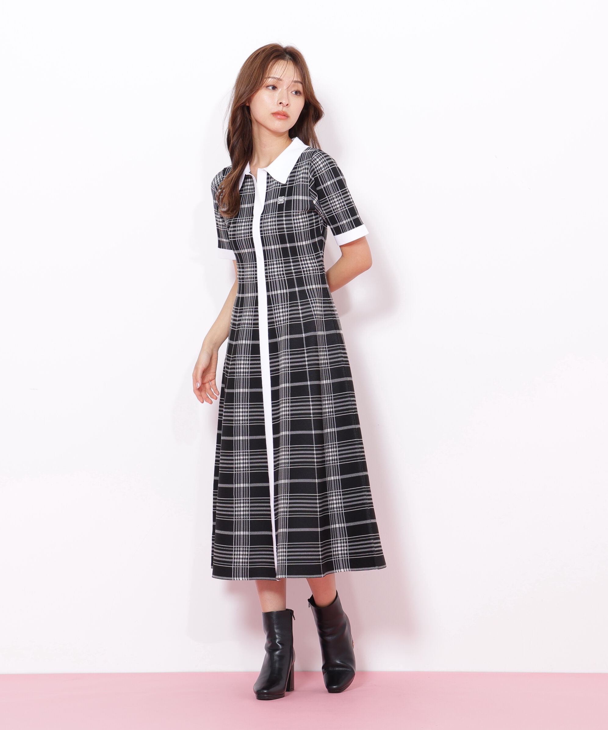  「ビッグチェックニットワンピース」|ワンピース|