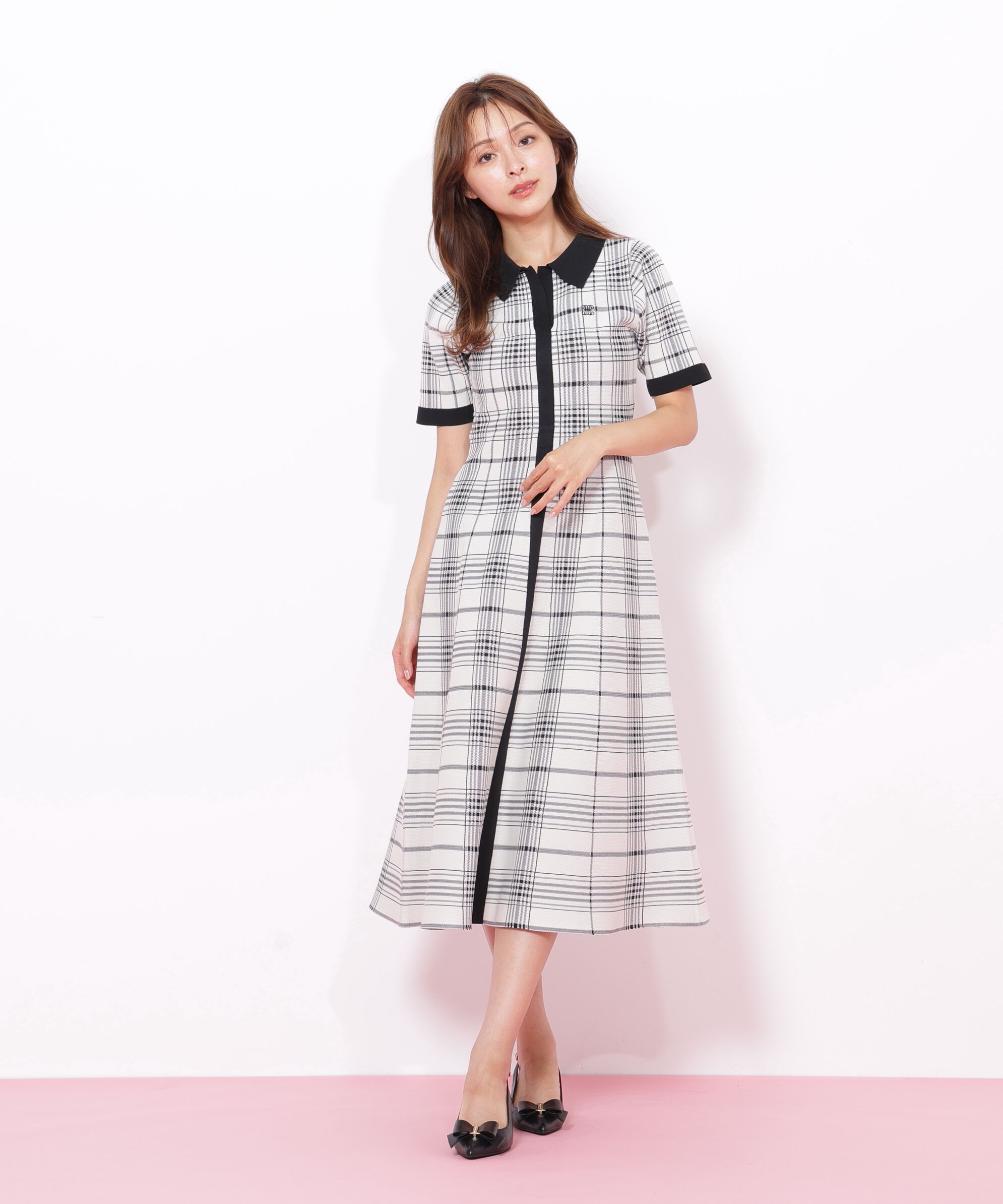 「ビッグチェックニットワンピース」|ワンピース|