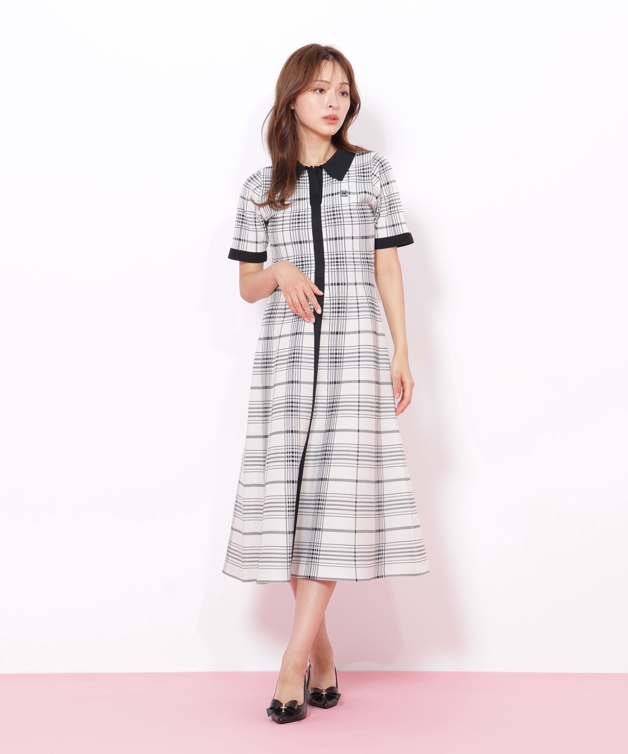  「ビッグチェックニットワンピース」|ワンピース|