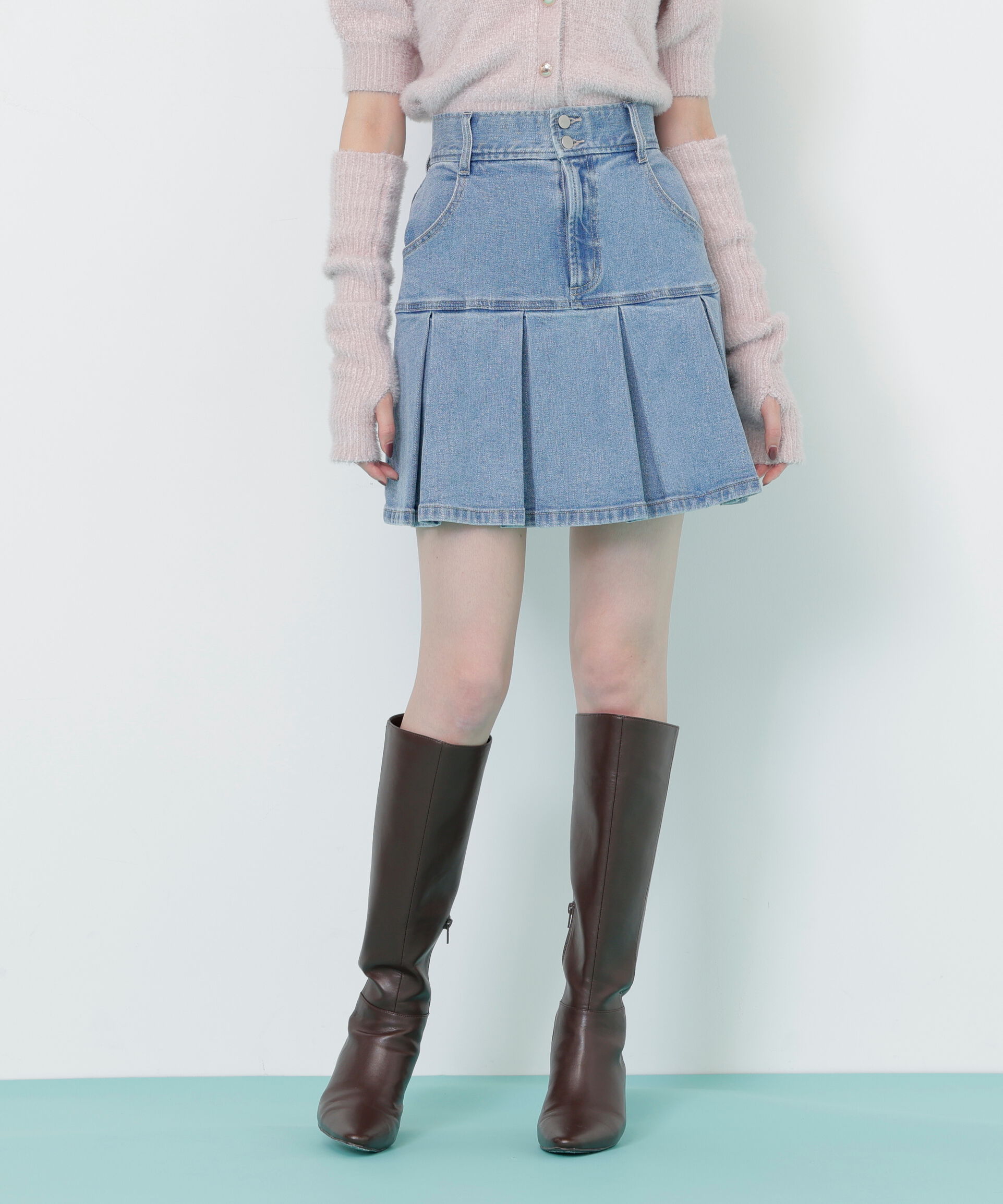  「ボックスプリーツデニムミニスカート」|スカート|