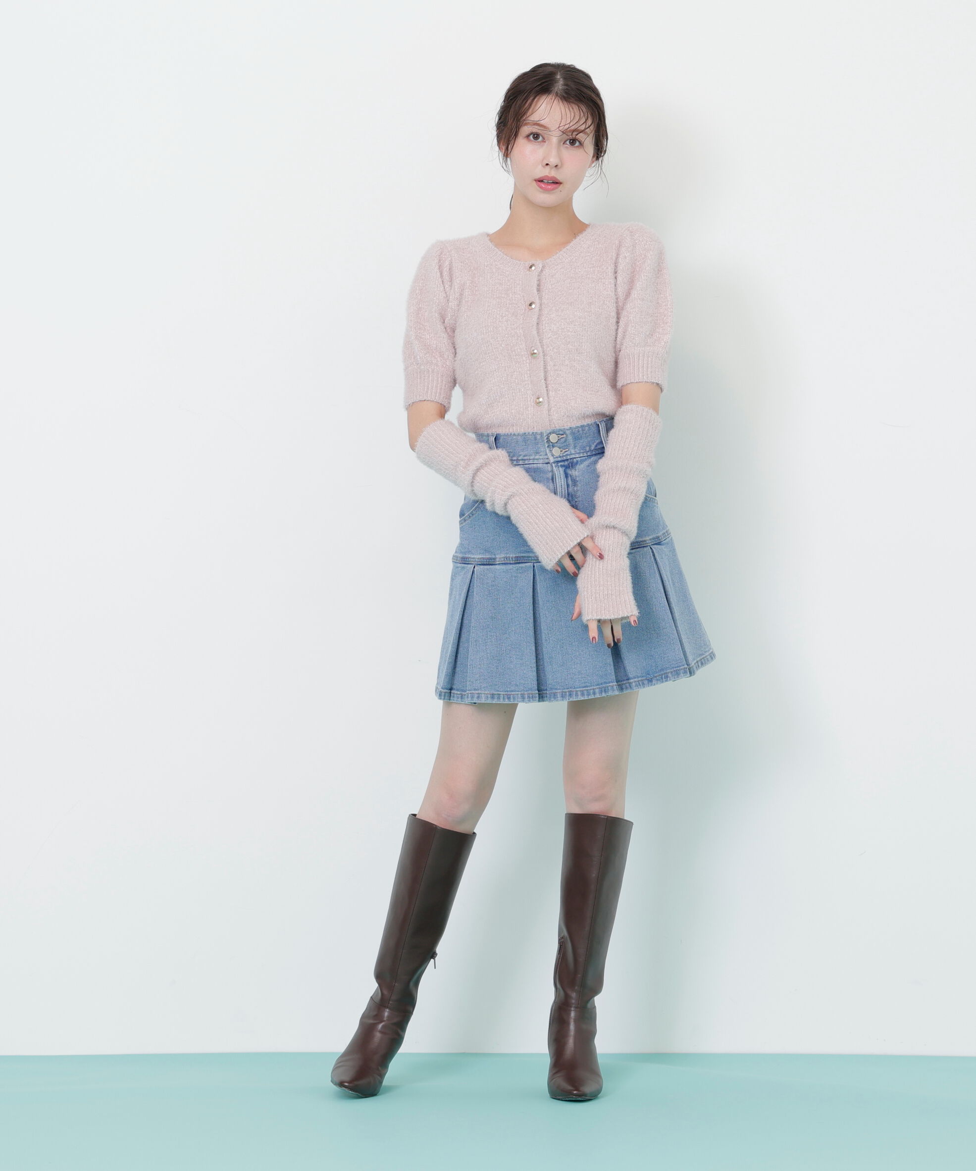  「ボックスプリーツデニムミニスカート」|スカート|