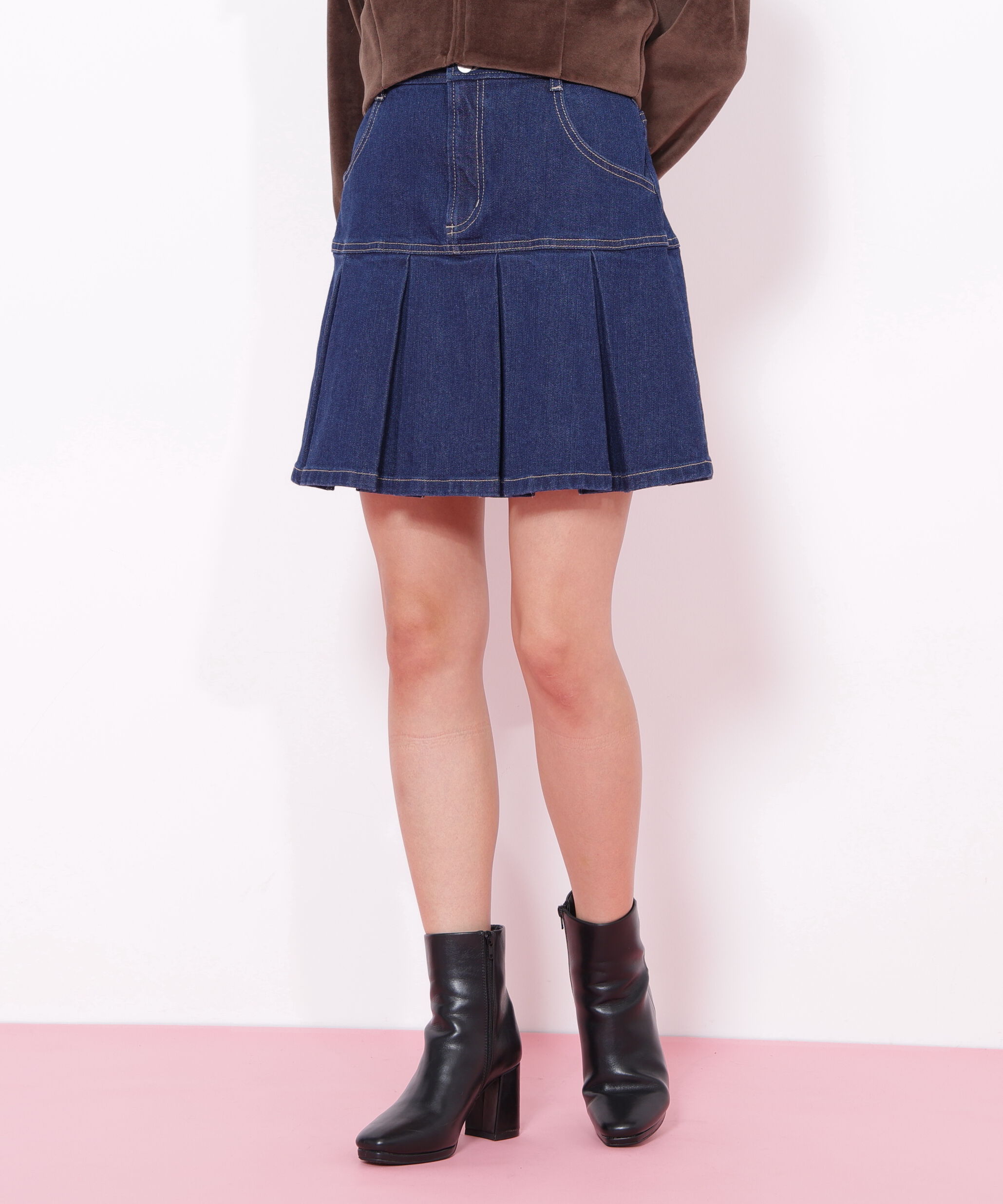 「ボックスプリーツデニムミニスカート」|スカート|