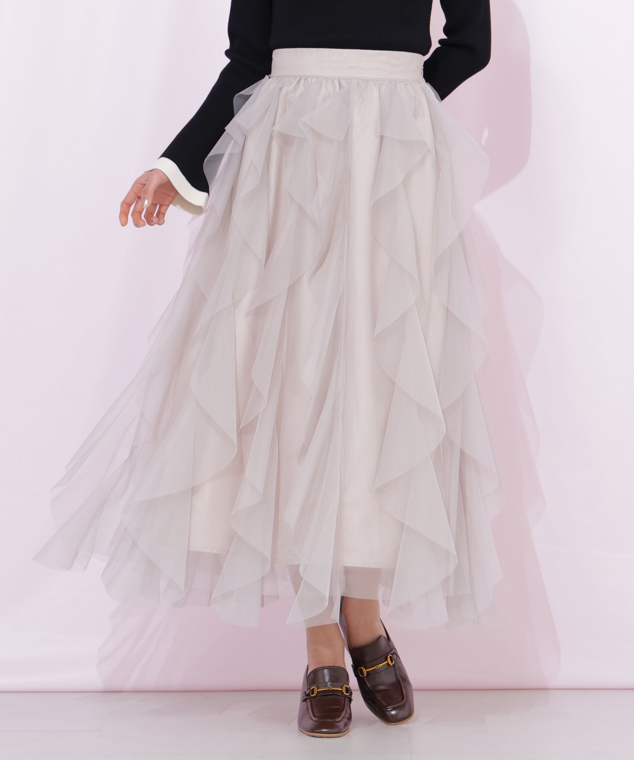  「縦ラッフルチュールスカート」|スカート|